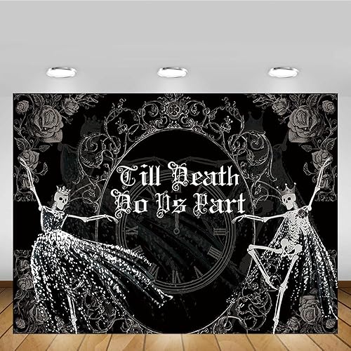 Miniatura 5 de MEHOFOND Telón de fondo de Halloween Till Death Do Us de 7 x 5 pies, espeluznante fondo de despedida de soltera para boda, despedida de soltera y
