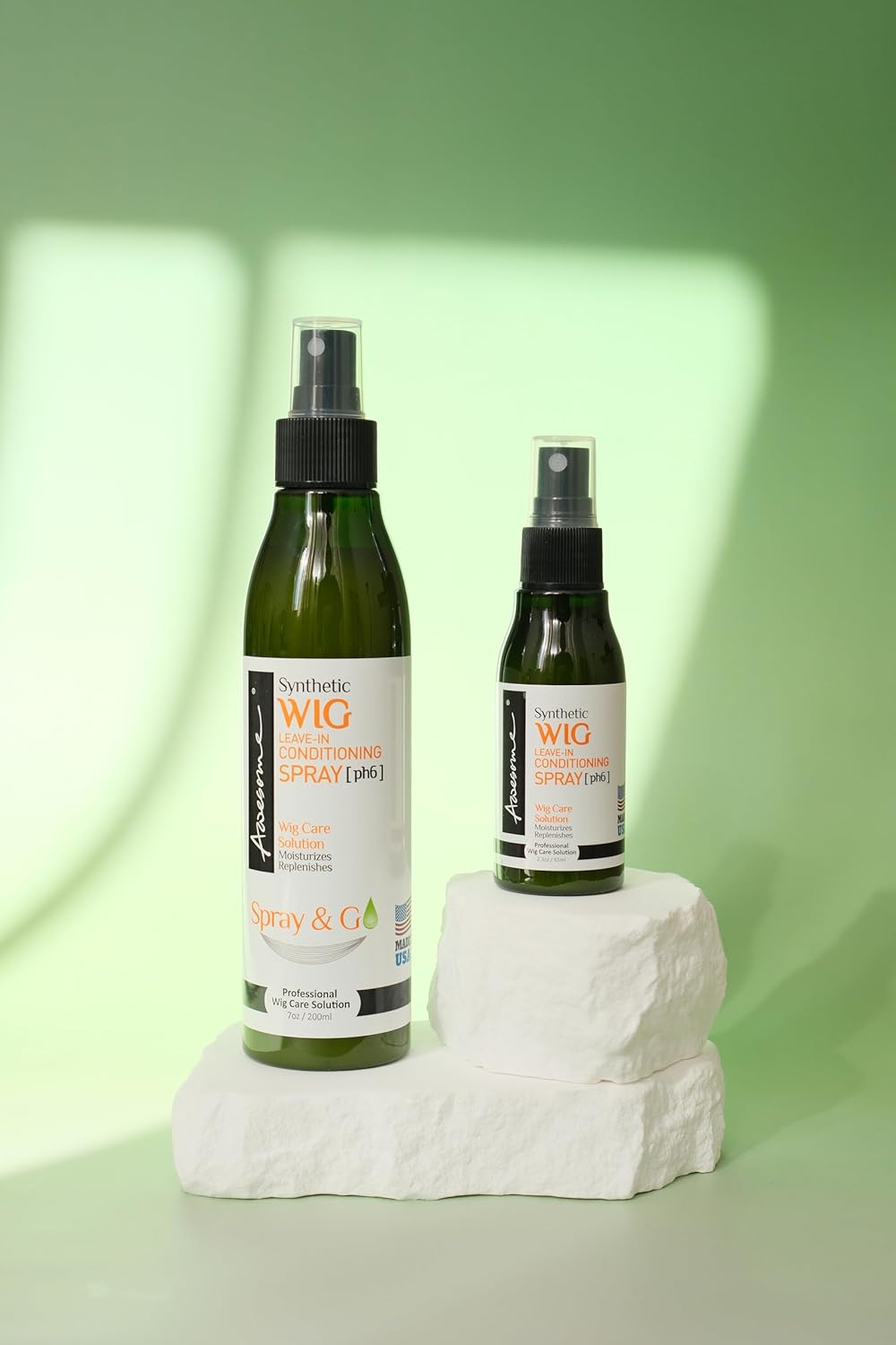 Awesome Synthetic Wig Shampoo & Leave in Conditioner Spray, Premium Set of 3, pH6, Replenishes & Easy Combing, Contains Coconut Oil (7 Fl Oz x2, 2.3 Fl Oz travel size)