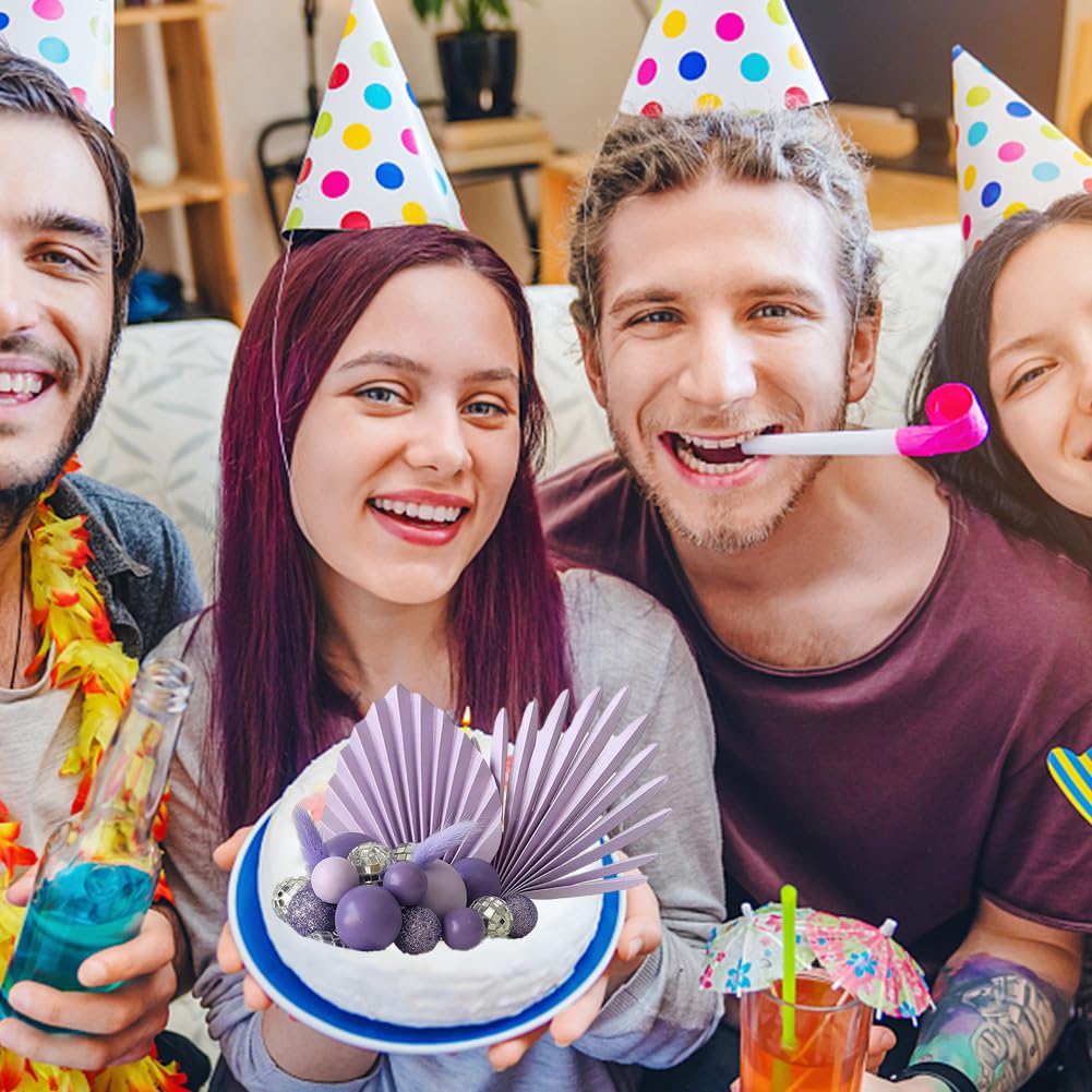 Kit Decorazioni Torta Boho: Foglie Palma, Palline Blu E Code Di Cane – Topper Per Compleanno, Matrimonio E Baby Shower