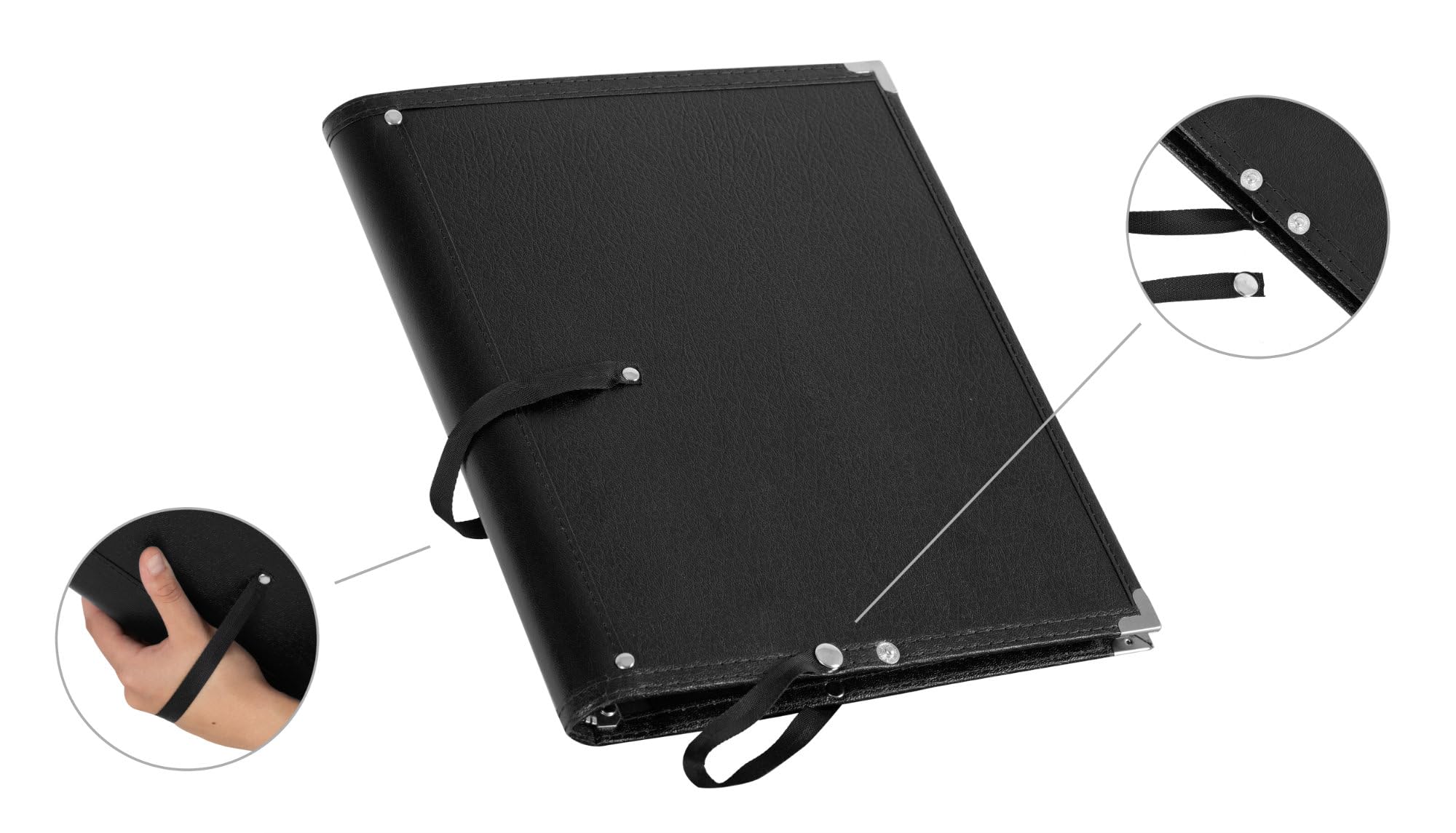 Classeur Partitions Classeur à Partitions A4 En Cuir Synthétique - Avec Sangle Et Poches - Pour Musicien Cuir Synthétique Noir