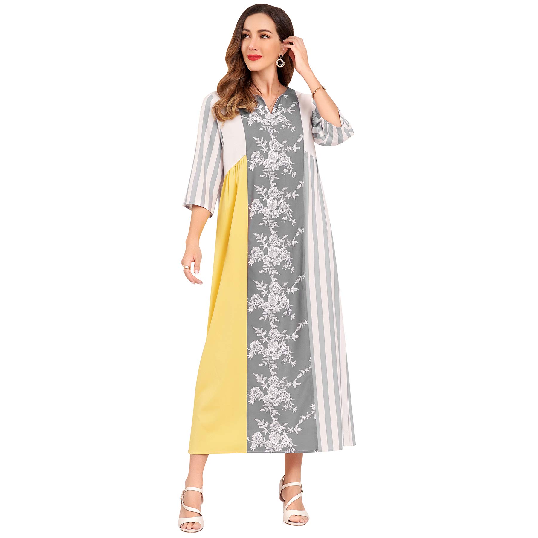 Short Sleeve V-Neck Dress Women's Long Dress Summer Ladies Floral Printed Maxi Dress Multicolour