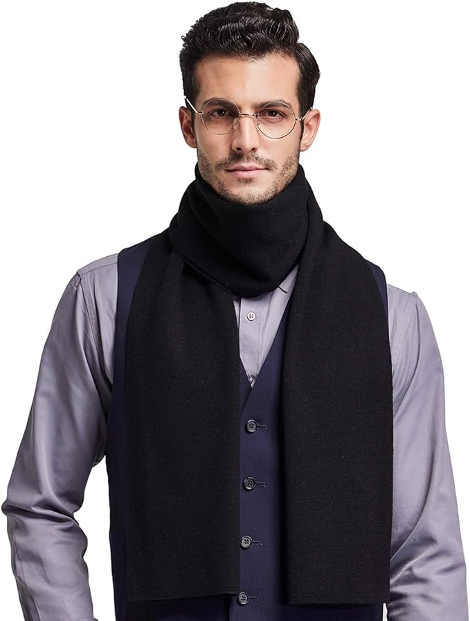 Riona メンズ おしゃれ ウール ギフト用の箱 ストライプ ブラック マフラー 冬 包装 大判 暖かい 秋 羊毛 黒 ストアー ウール