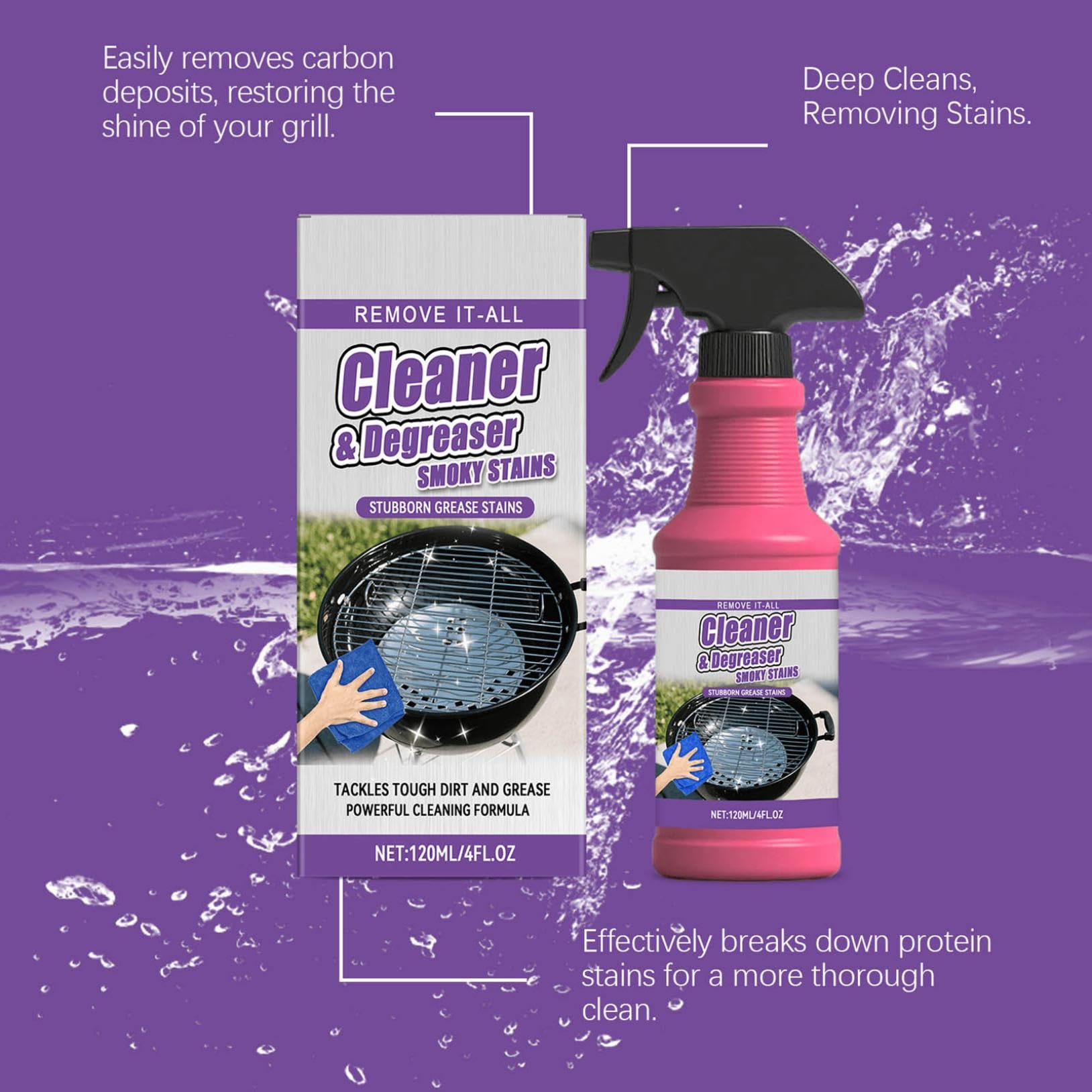 Fast-Acting Heavy-Duty Grill Degreaser Spray, Nettoyant Barbecue & All Purpose Degreaser – BBQ Grill Cleaner, Heavy Duty Oil Cleaning Agent for Smoker, Stains and Stubborn Grease (3PC)