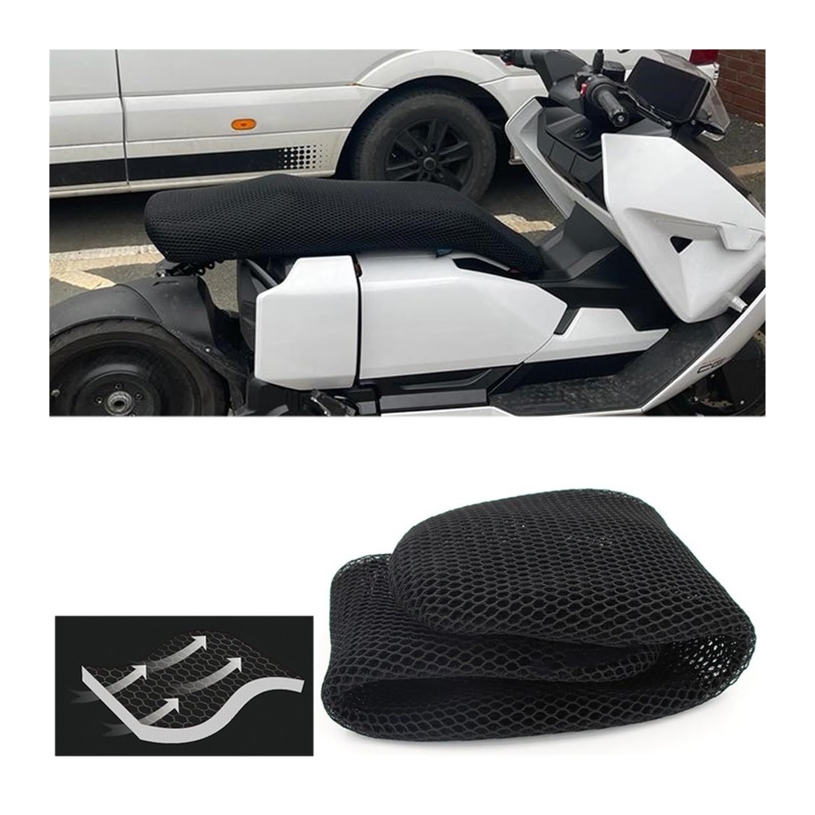 Housse De Selle Moto En Nid D'abeille Rafraîchissante - Pour BMW CE04 2022 - Noir, Facile à Installer - 11