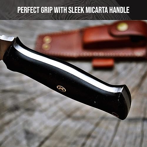 Miniatura 4 de BIGCAT ROAR Cuchillo de caza hecho a mano, cuchillo de caza de hoja fija de espiga completa Bushcraft con funda y mango de madera de nogal, cuchillo