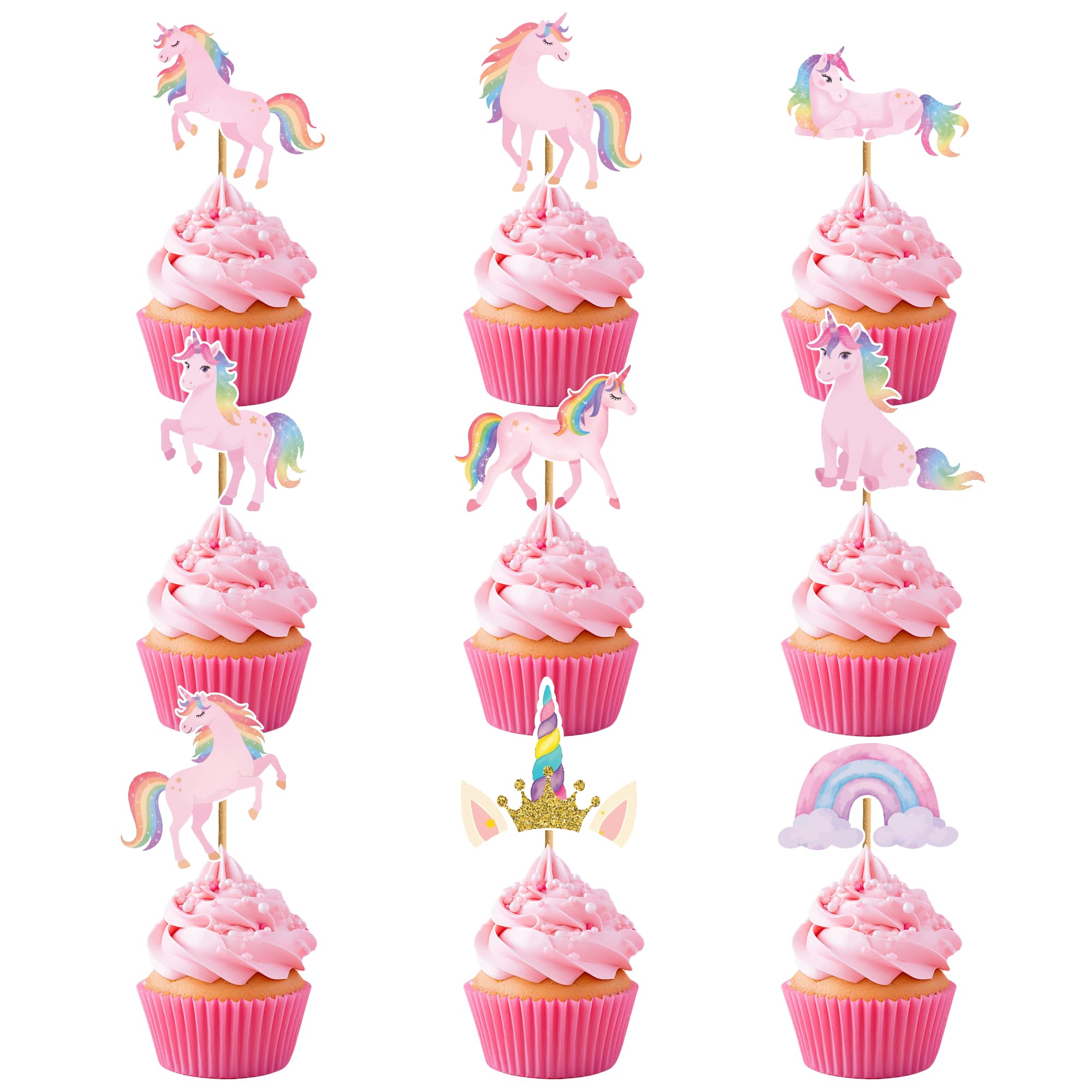 Photo 1 of 36pcs SENSUNIQ Rainbow Unicorn Cupcake Topper, Birthday Party Cake Decoration, Rainbow Cupcake Toppers Decorations for Girls Women Birthday, Christmas, Xmas, New Year Party Supplies