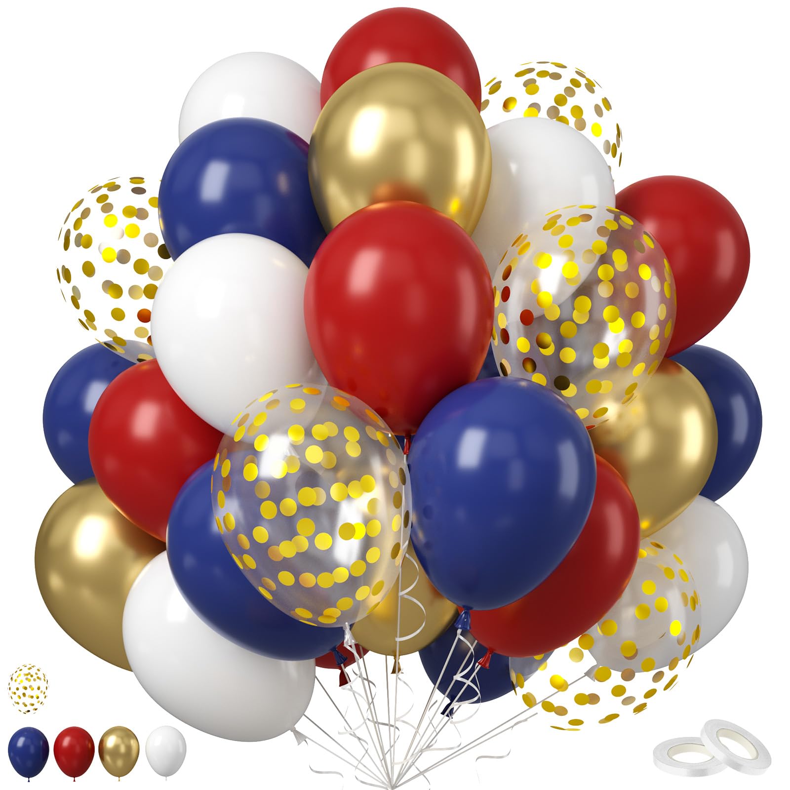 Red White Blue Balloon, 50PCS 12 Inches Navy Blue Dark Ruby Red Latex Balloons Metallic Gold Confetti for Baby Shower Birthday Patriot Graduation