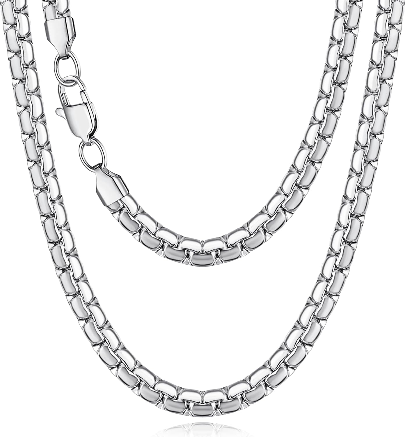 Jewlpire 4mm 5mm Silver Tone/Black/18K Gold Plated Flat Link Chain Necklace for Men, Stainless Steel Chains for Men, Hypoallergenic Men's Chain Necklace 16 18 20 22 24 26 Inch