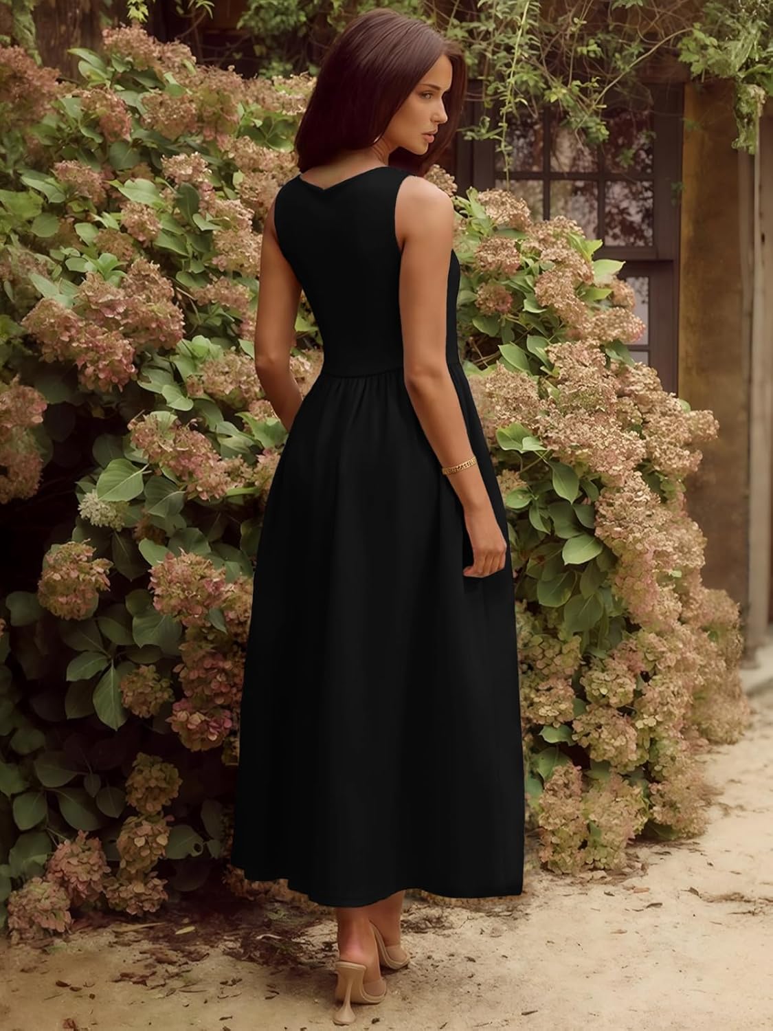 YUNDAI Elegant Sleeveless Midi Dress for Women: Flowy A-Line Scoop Neck Summer Dress - Image 2