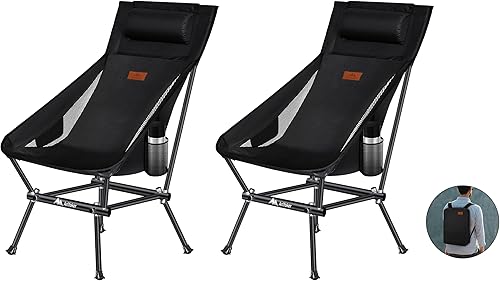 Silla de camping, silla de mochilero compacta, silla plegable portátil, silla de playa con bolsillo lateral y reposacabezas, senderismo ligera