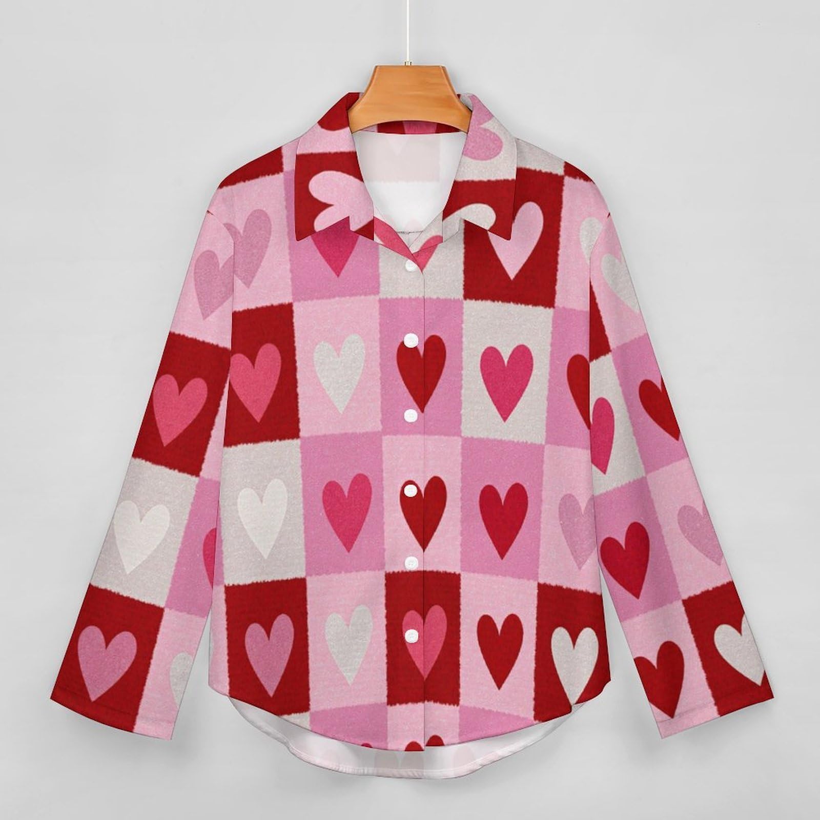 Quadrati Cuori Camicia da Donna con Bottoni in Stampati 3D