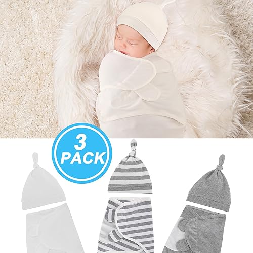 Miniatura 3 de Chuarry Paquete de 3 mantas para bebés prematuros con sombrero, manta de recepción para bebé prematuro (estilo clásico)