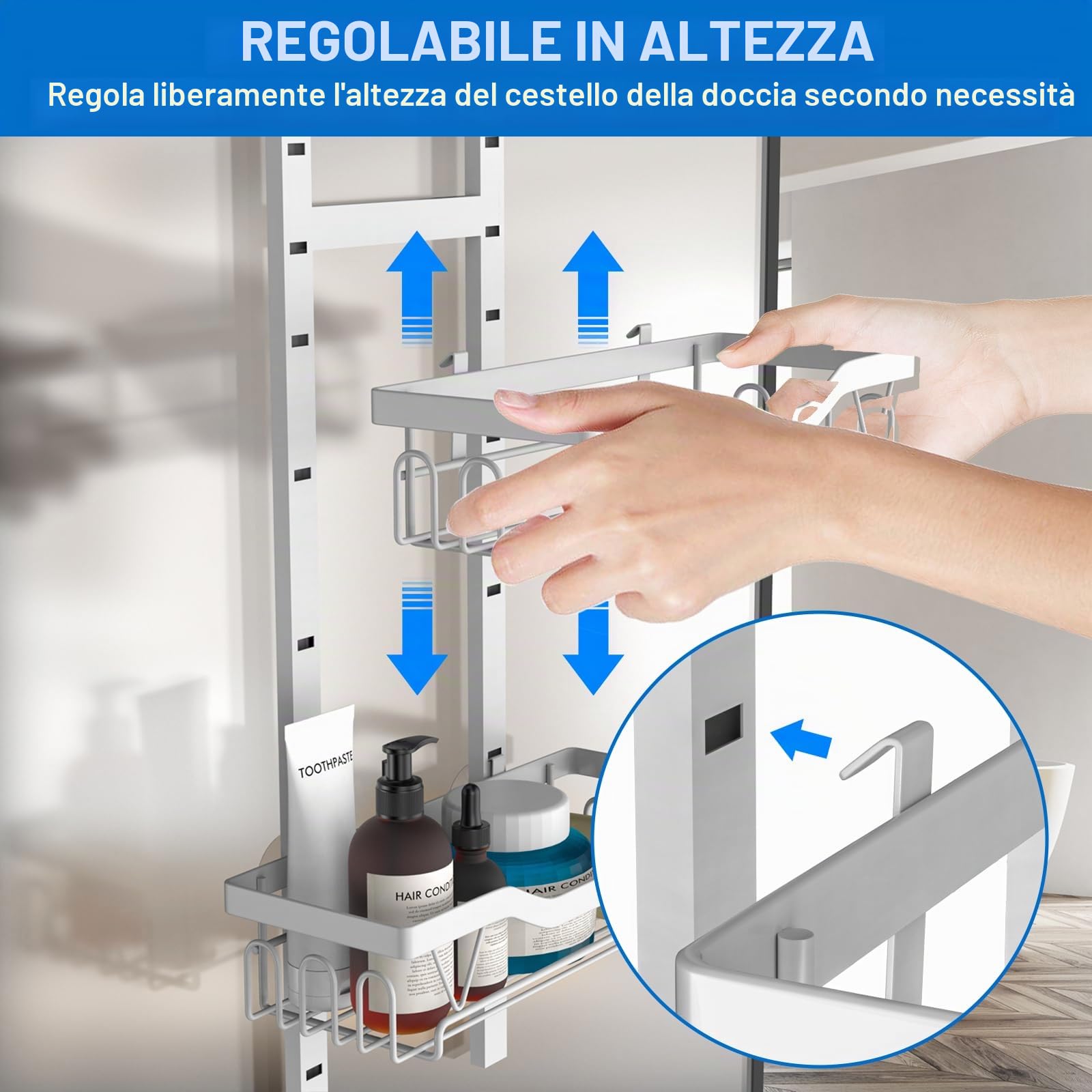 Mensola Doccia da Appendere, Porta Bagnoschiuma da Doccia Senza Foratura, Porta Sapone da Appendere al Porte Doccia (Bianco - 3 strati)