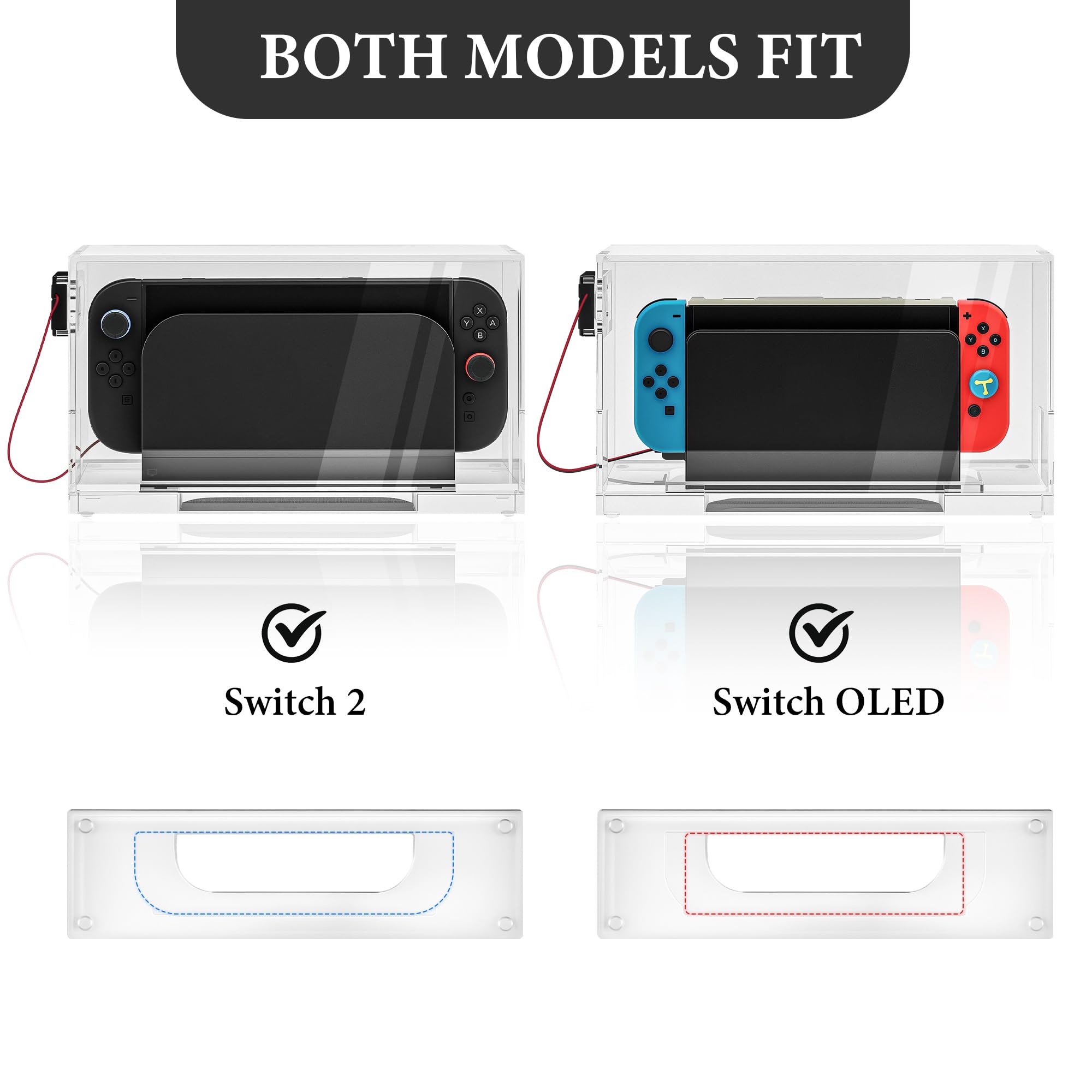 Geekria Copertura antipolvere compatibile con Nintendo Switch 2/ OLED, custodia protettiva da scrivania in acrilico con ventola di raffreddamento silenziosa (Trasparente)