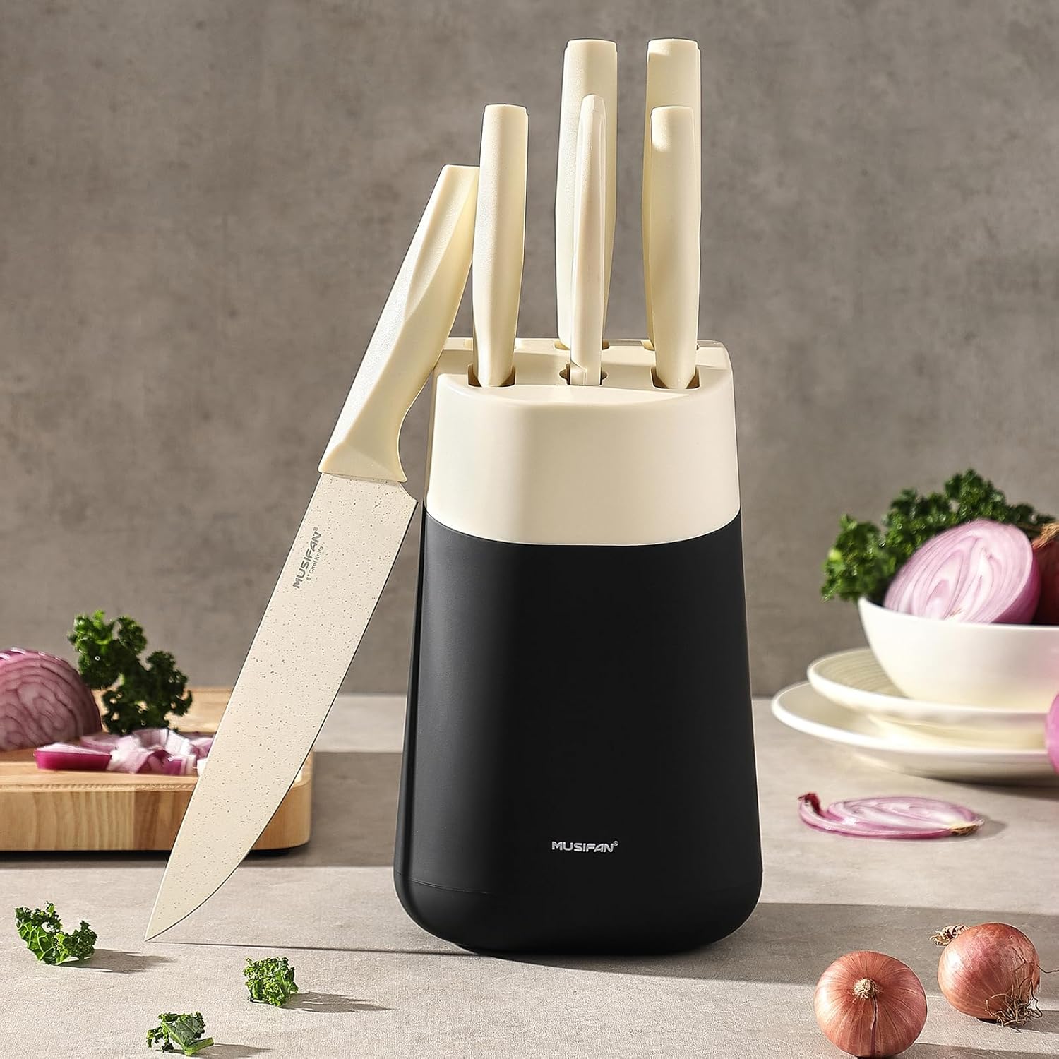 7-Piece Kitchen Knife Set ，Knife Block Sets and High-Carbon Stainless Steel Kitchen Knives for Cooking ，Dishwasher Safe,Ergonomic Handle - Image 8