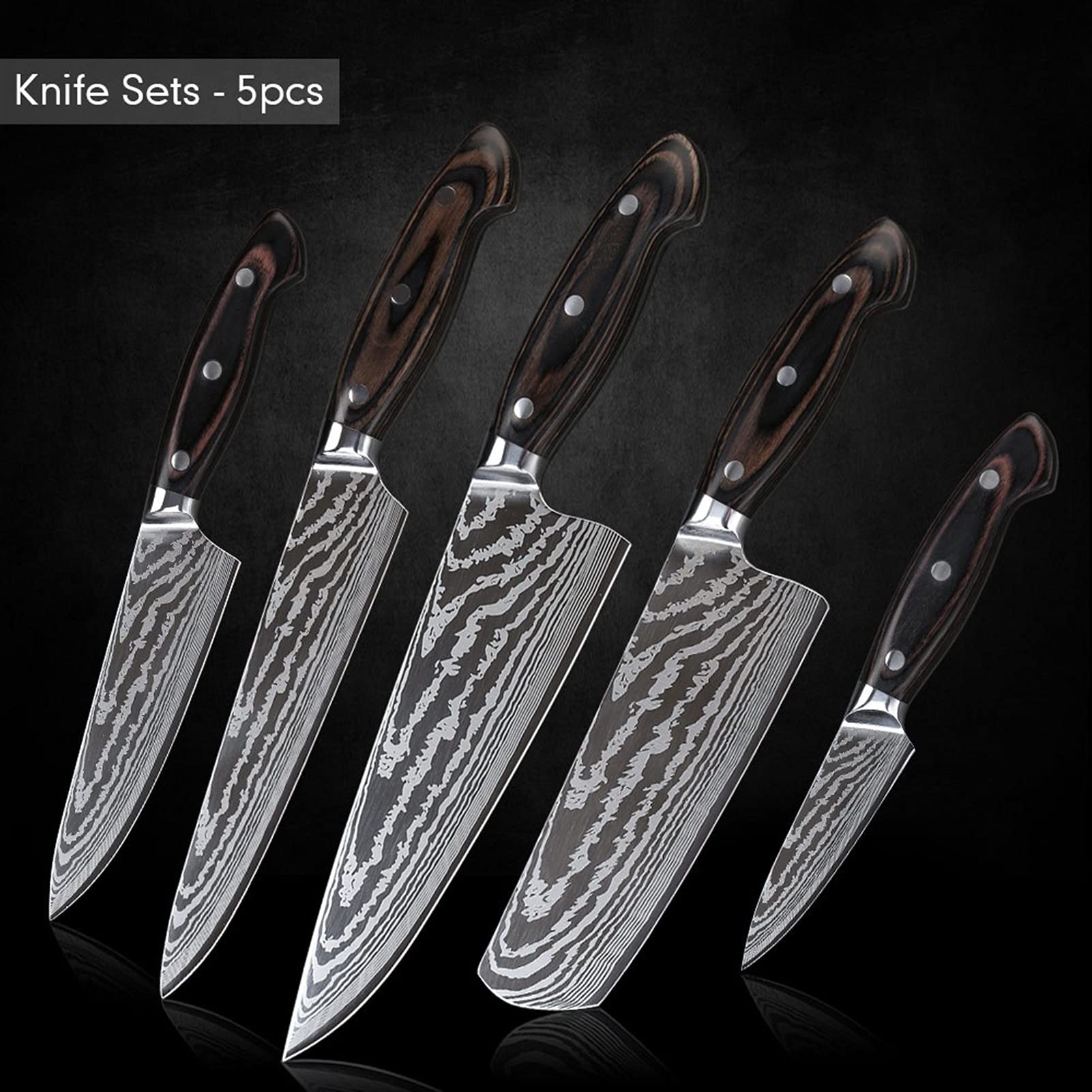8 pollici Pro Kitchen Knives Super Sharp Chef coltello L Damasco modello in acciaio inox Giapponese Giapponese Cucina Strumenti di cucina Cucina (Color : Knife Sets - 5pcs)