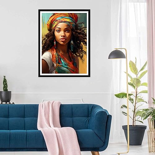 Miniatura 3 de SKRYUIE Kits de pintura de diamantes para mujer africana 5D, kits de arte de diamantes para adultos afroamericanos, taladro redondo completo, punto