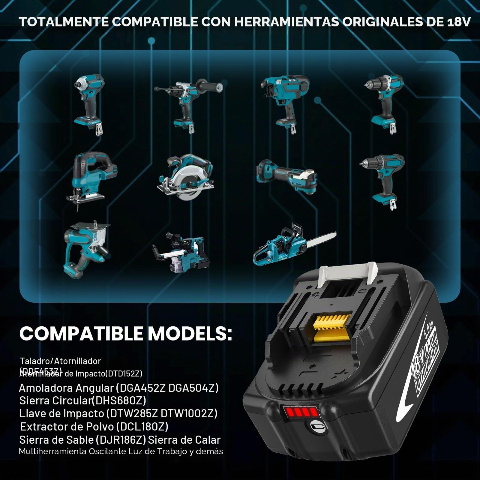 2X BL1850B Repuesto para Makita Batería 18V 5.0Ah + Cargador DC18RF Compatible BL1860B BL1850 BL1860 BL1845 BL1840 LXT-400 con indicador LED