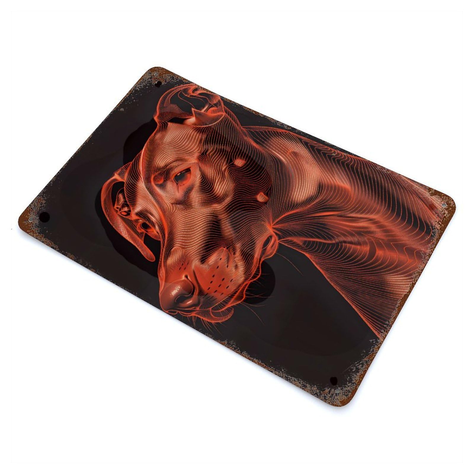 Rust Effect Abstract Doberman Dog Portrait Distressed Metal Wall Sign 11.8"x7.9", Farmhouse Wall Decor for Office, Studio And Wall Decor