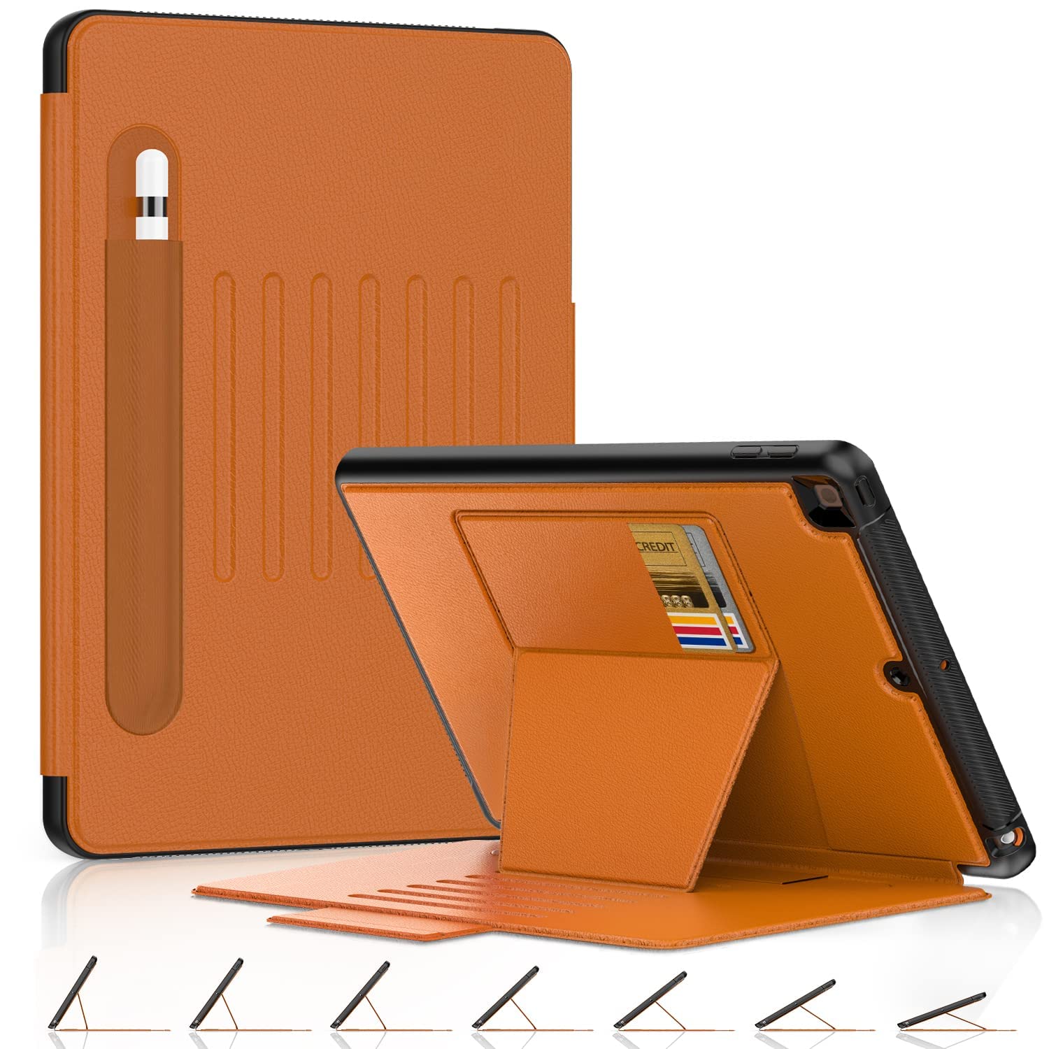 DAORANGE Custodia per iPad 9a/ 8a/ 7a Generazione 10.2 Pollici, Cover in PU-Pelle a Protezione Completa con 7 Angoli Regolabili Magnetico, Tasca per Pencil, Funzione Auto Svegliati/Sonno(Marrone)