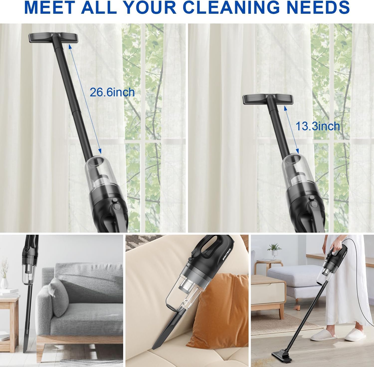 SOWTECH Corded Vacuum Cleaner for Home, Hard Floor Stick Vacuum with 23Ft Long Cord, Powerful Suction Lightweight Vacuum for Hardwood Floors