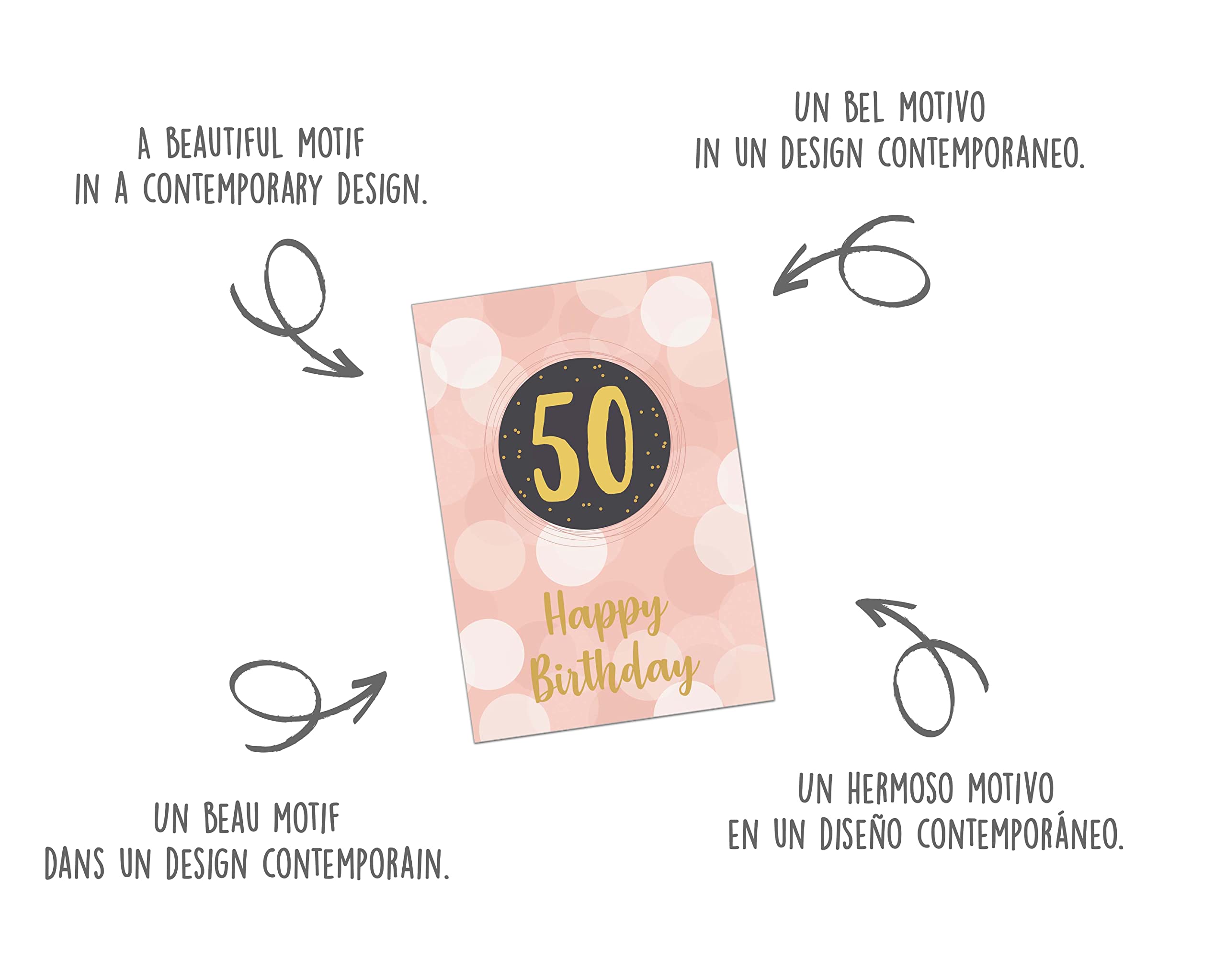 Biglietto Auguri 50° Compleanno Con Busta - Per Moglie O Fidanzata - Design Con Rosa E Glitter (GZ364-50 SW025)