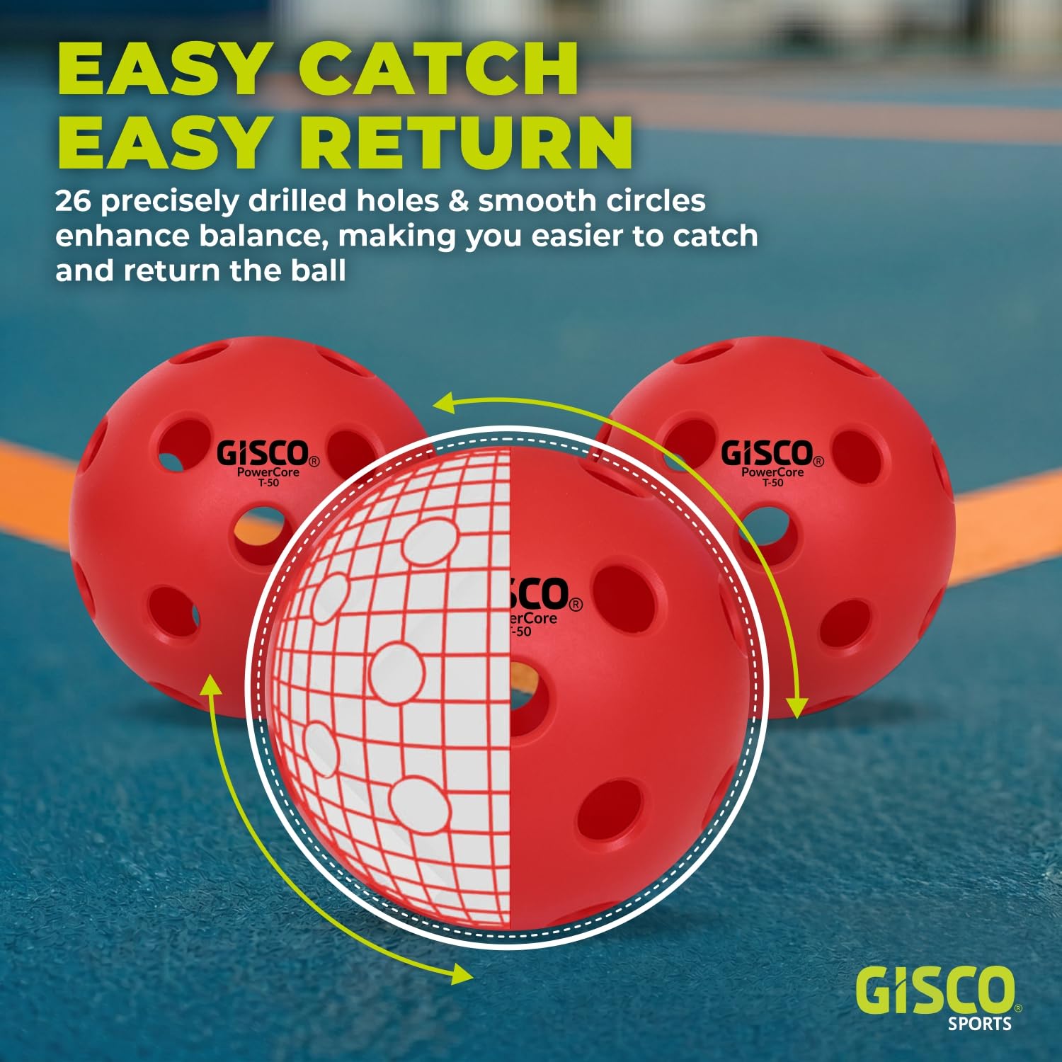 GISCO Pickleball Balls | Durable Pickleballs with 26 Holes | Outdoor & Indoor Training Balls for Kids & Adults | Long-Lasting Performance (Red, Set of 3) 4