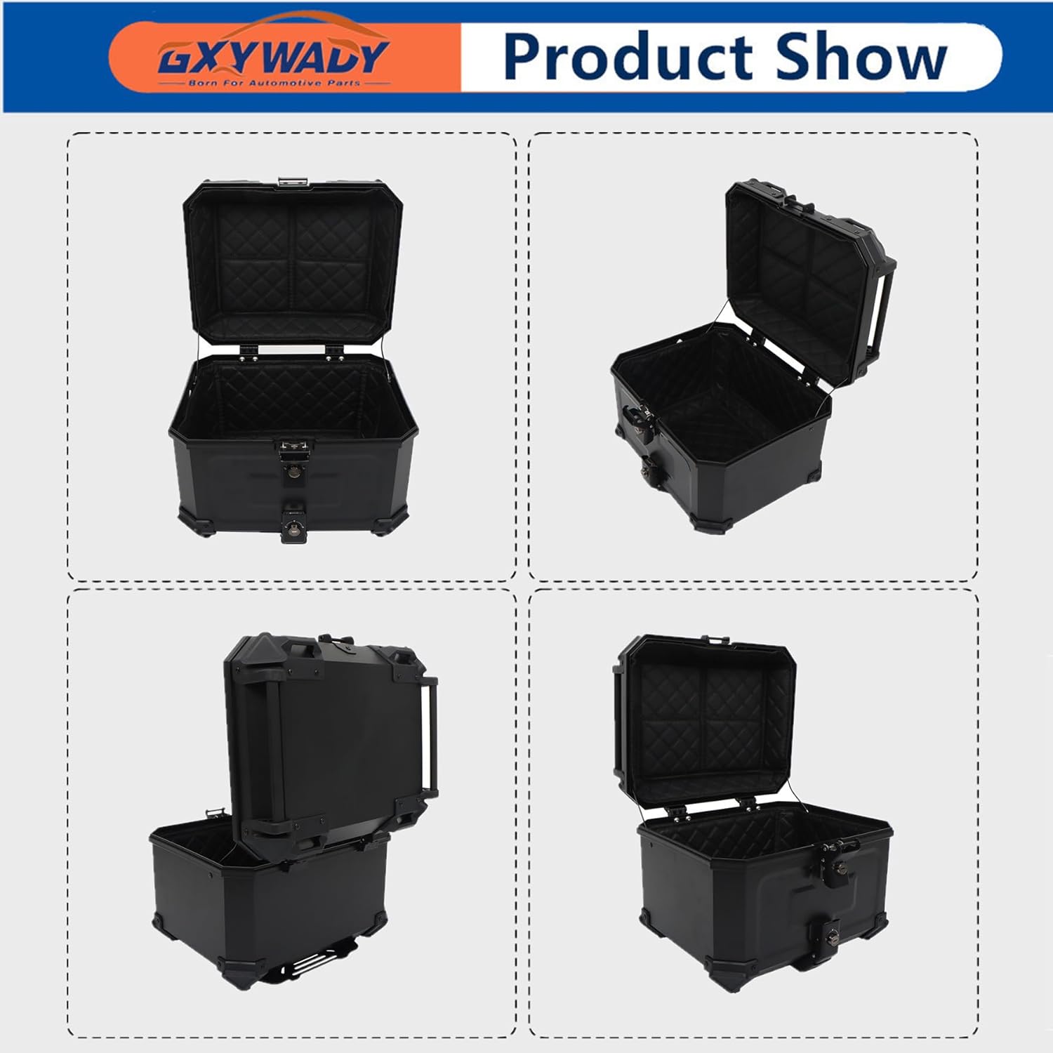 GXYWADY Motorcycle 45L ABS Black Trunk with Tailbox Back Print, Motorcycle Reartop Box Motorcycle Trunk with Security Lock