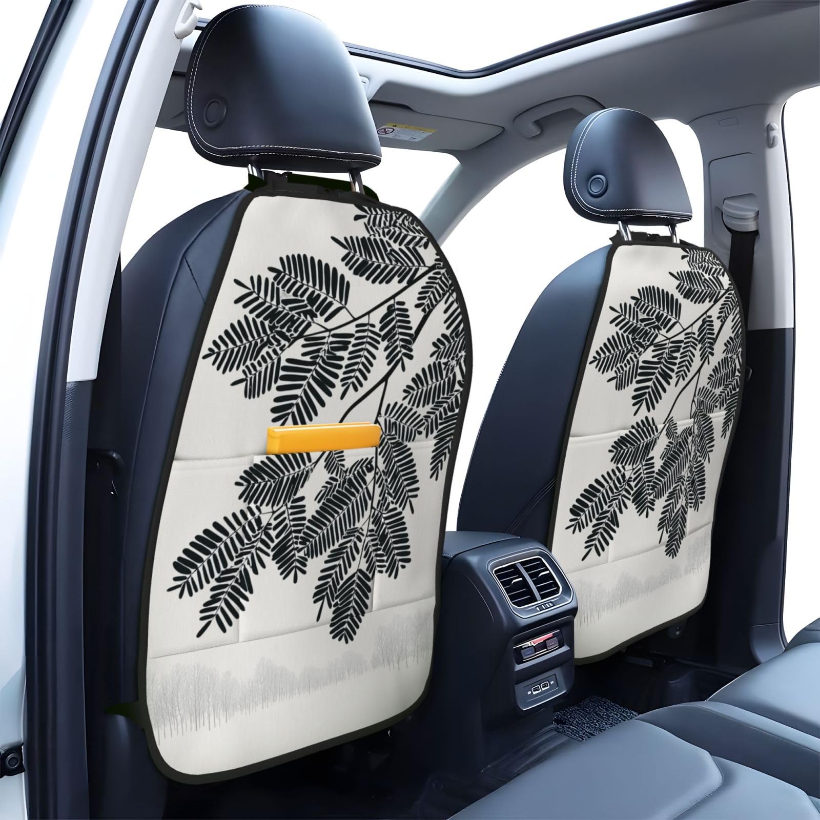 Honey Locust Leaf Car Seat Back Kick Protectors,2 Pack Kick Mats With Storage Pockets For Vehicles To Protect From Dirt Mud Scratches