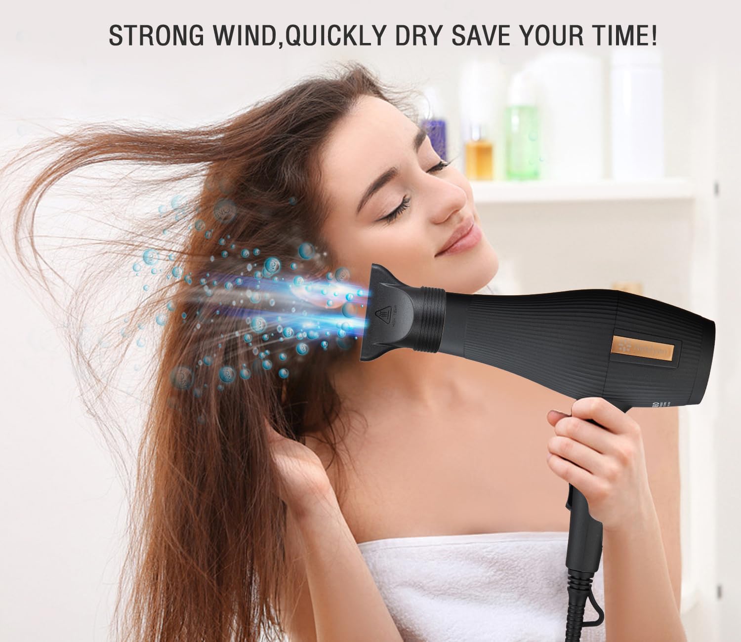 Secador de pelo secador de pelo iónico 2400 W, 2 velocidades, 3 ajustes de calor, 2 concentradores con 2 boquillas concentradas, 1 difusor, 1 cabezal de peine para salón de casa (negro)