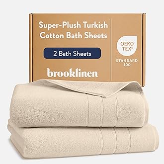 Brooklinen Super-Plush Turkish Cotton Bath Sheets - Set of 2 - Cotton, 820 GSM, Highly Absorbent, Machine Washable, Perfect for Home & Bathroom (40" x 65", Vanilla)