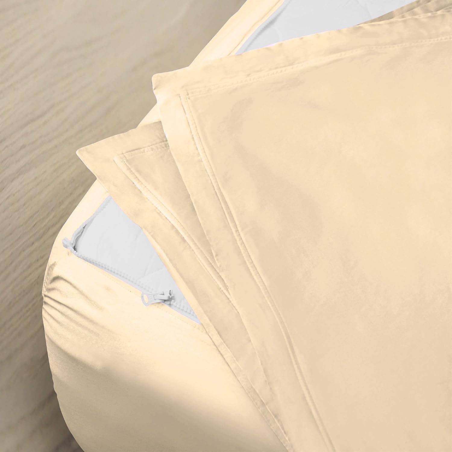 Zipper Fitted Sheet, (King Size 76x80) - Includes (1 Elastic Fitted Sheet Base & 2 Sheet has Zipper), 21 Inch Deep Pocket, 800 TC, 100% Egyptian Cotton, Solid Ivory Color.