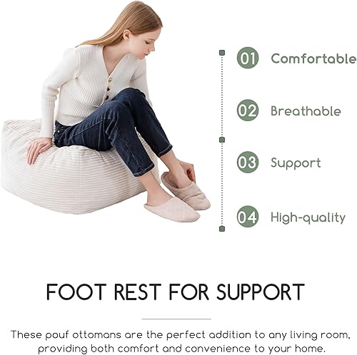 Miniatura 5 de HIGOGOGO Puf Otomano Cuadrado Relleno, Pufs de Pana con Relleno de Trozos de Espuma, Puf Peludo y Esponjoso Taburete Reposapiés Otomano de