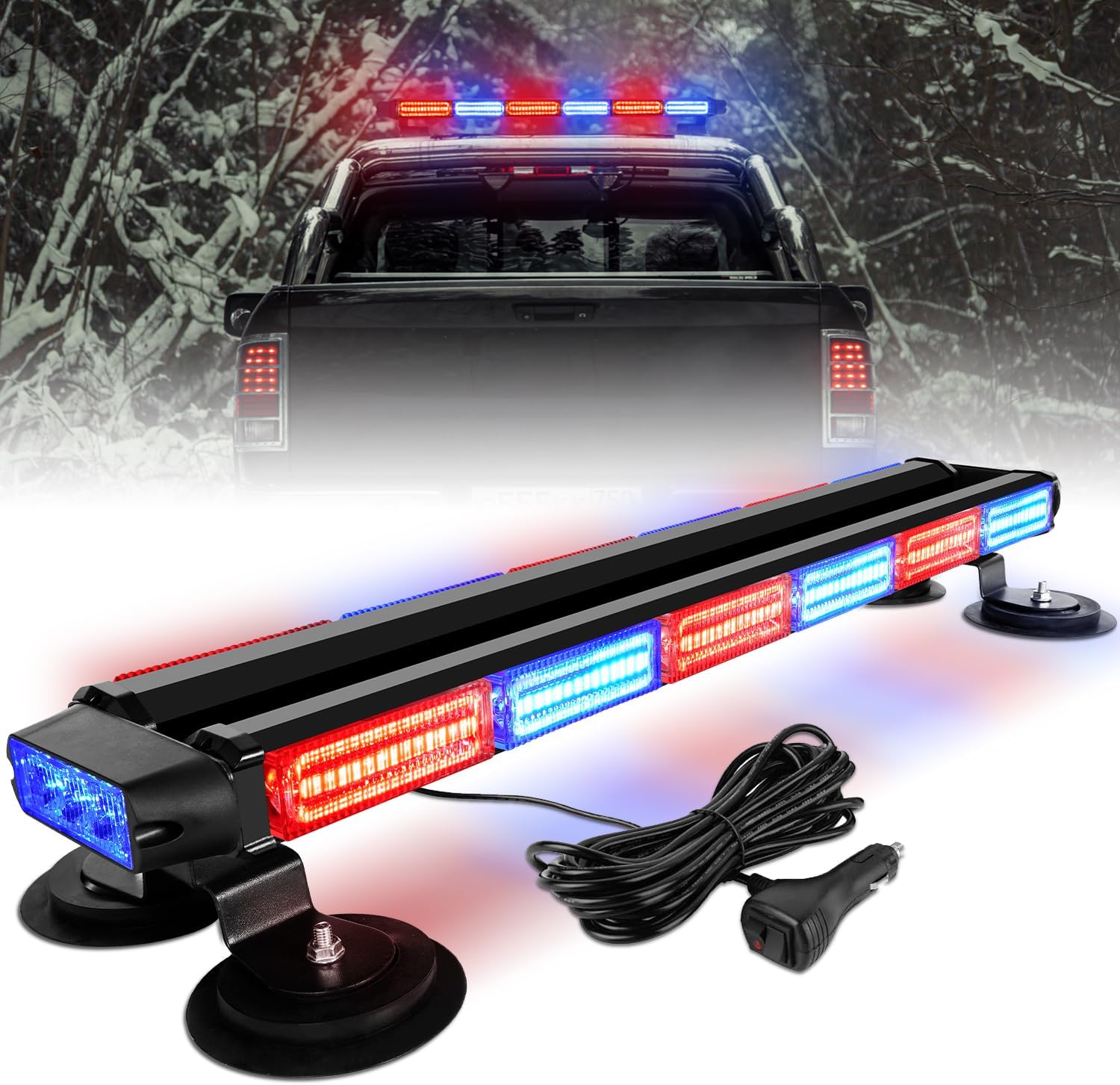 ASPL 26inch 126 LED Rooftop Emergency Strobe Lights Bar Double Side Flashing Safety Warning Traffic Advisor Light Bar Hazard Snow Plow Light for Work Trucks Vehicles Construction Tow Pickup(Red/Blue)