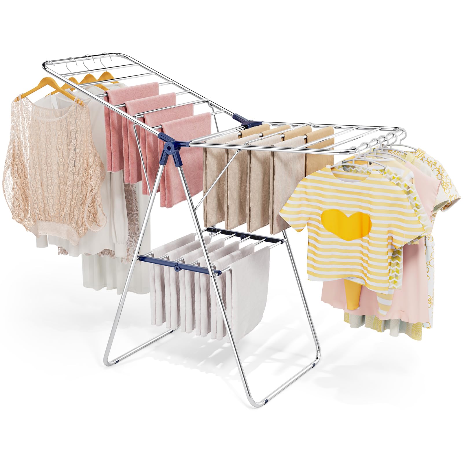 KINGRACK Foldable Metal Clothes Airer, Wing Clothes Drying Rack, Laundry Drying Horse Rack