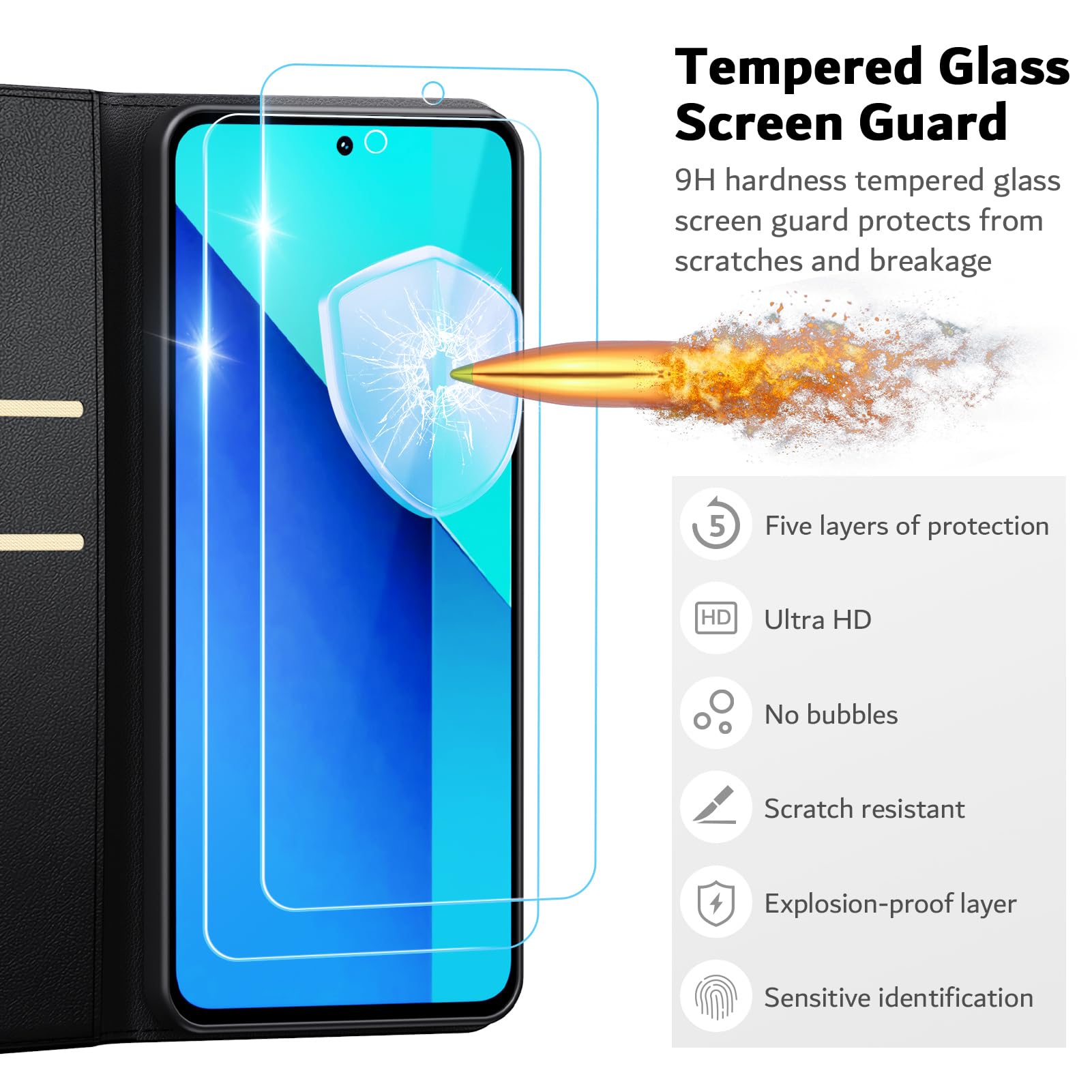 Cover Robusta Xiaomi Poco M7 4G RFID - Custodia Pelle Stand Nero Opaco