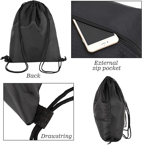 Miniatura 4 de Mochila con cordón, bolsa impermeable con cordón de extracción con bolsillo con cremallera, bolsas de gimnasio con cordón para hombres y mujeres,