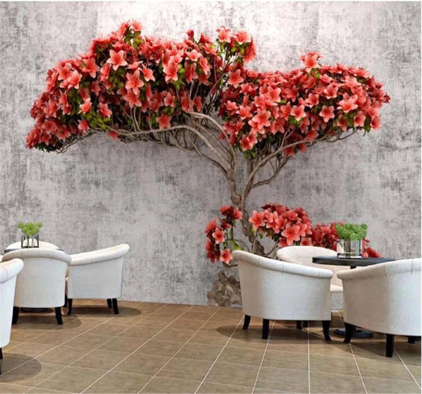 Tzxztt Retro Minimalist Aesthetic Floral Trees Modern 3D Wallpaper Premium Textured Silk Neutral Tones Material Ideal for Living Room Bedroom-400cm×280cm