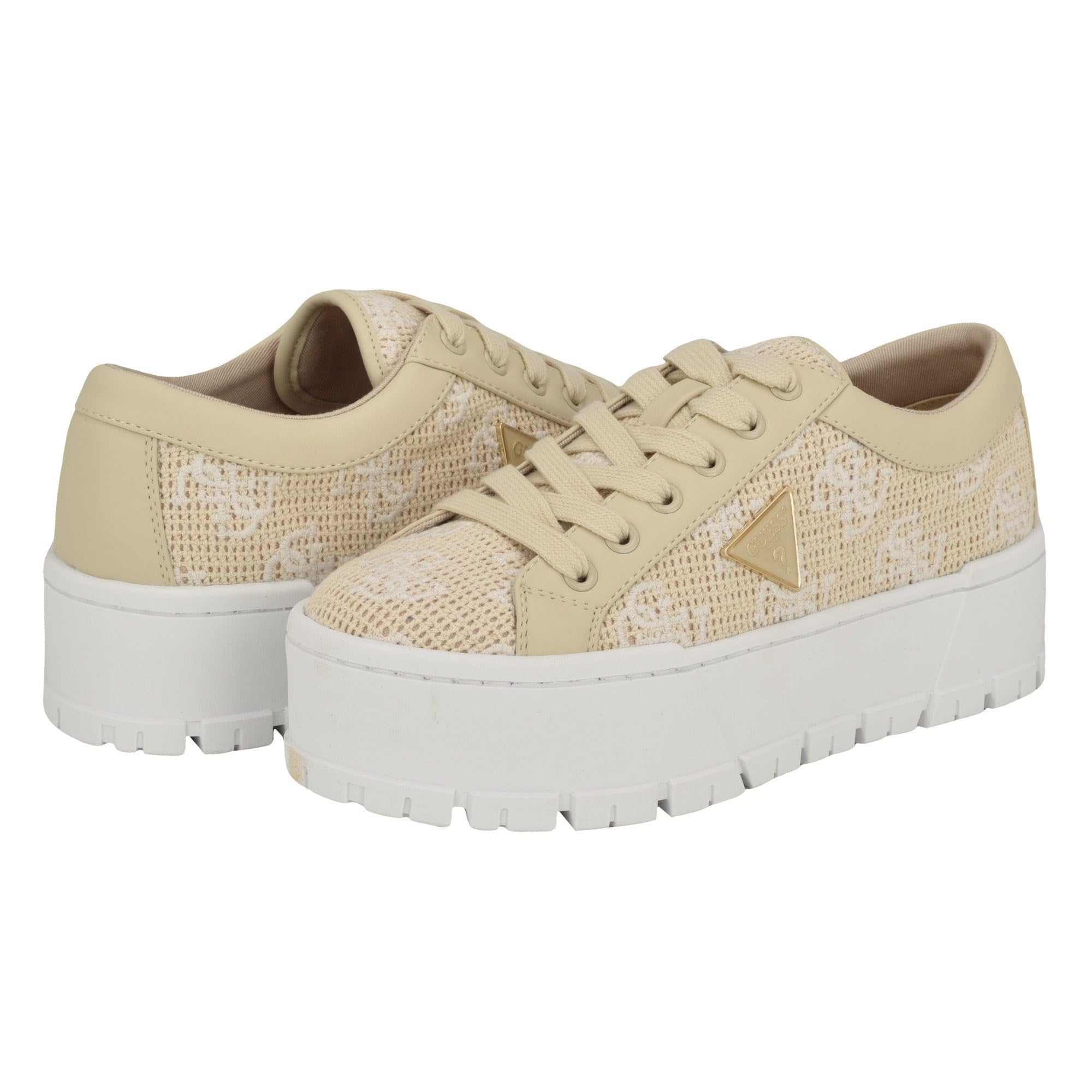 GUESS Women's Tesie Sneaker, Natural 110, 6.5 UK
