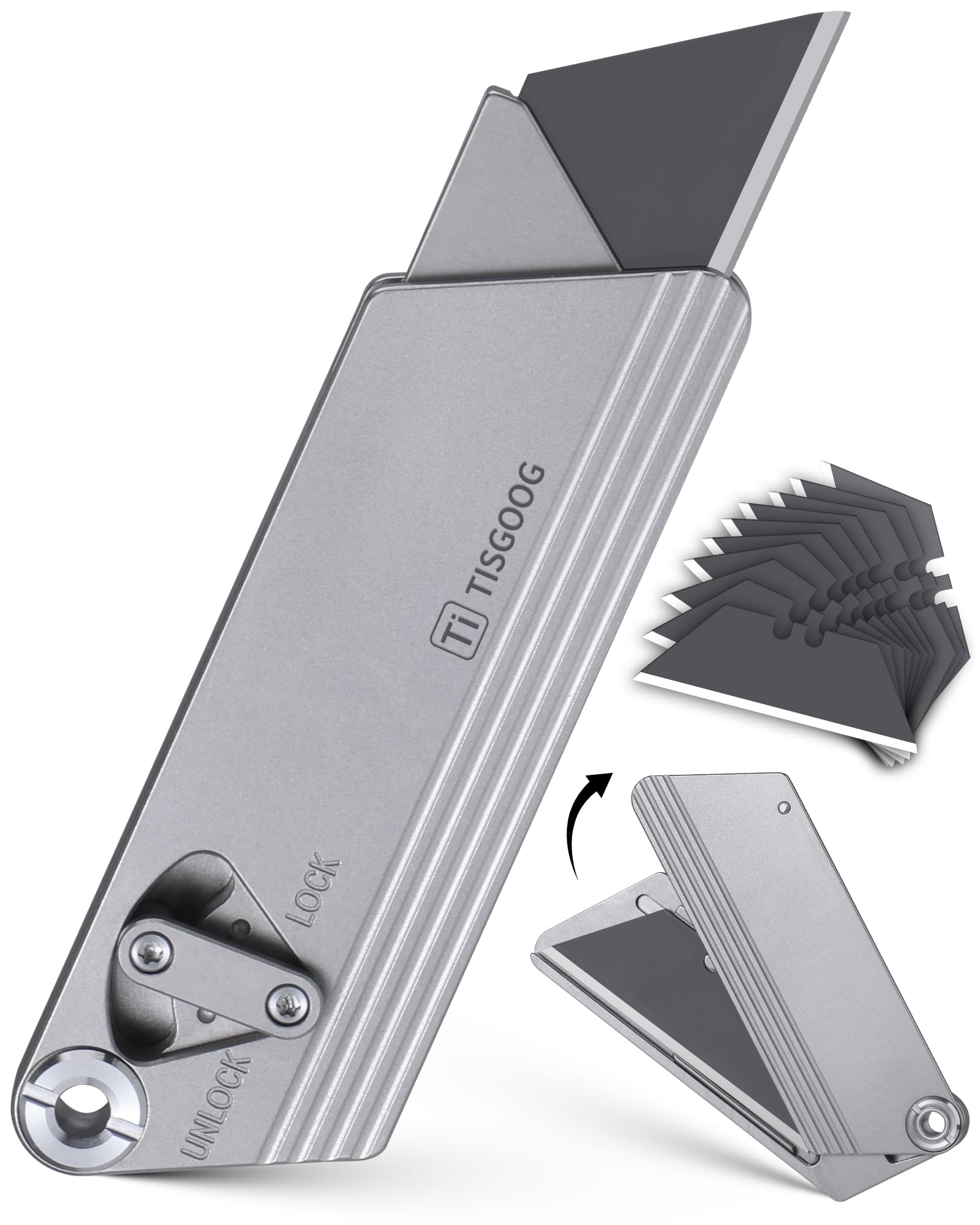 TISGOOG Titanium Utility Knife, Razor SK120 Blades Pocket Knife