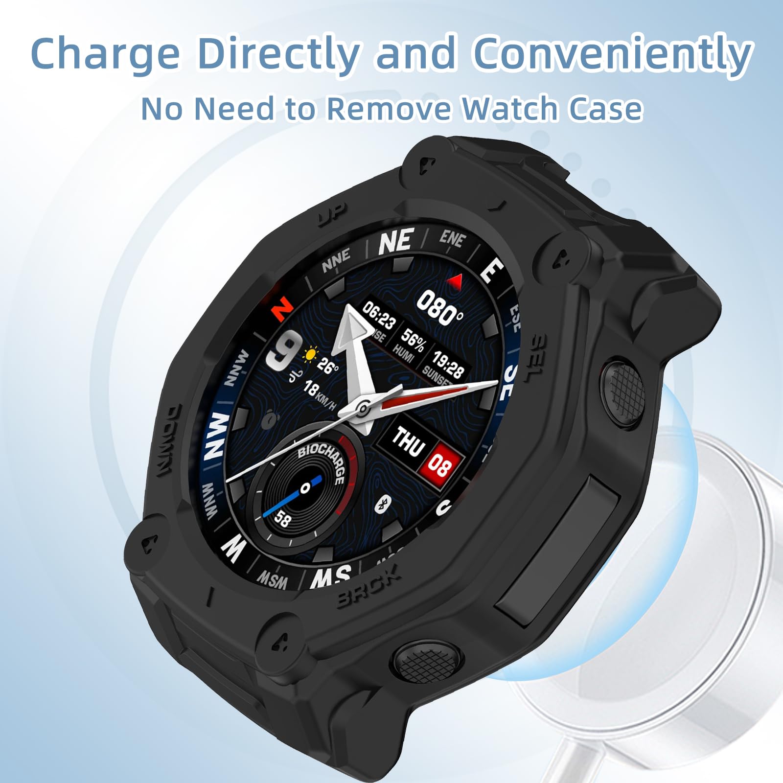 ZoRoll Etui ochronne z tworzywa TPU do Amazfit T-Rex 3 Pro 48 mm, odporne na upadki, miękkie silikonowe etui ochronne, kompatybilne z Amazfit T-Rex 3 Pro 48 mm, czarne