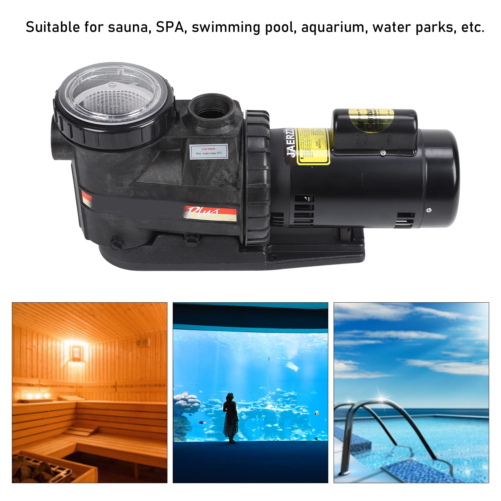 KUIDAMOS Bomba de Agua de Poco Ruido 1.5KW para Piscina y SPA con Plástico Duradero y Aleación de Aluminio