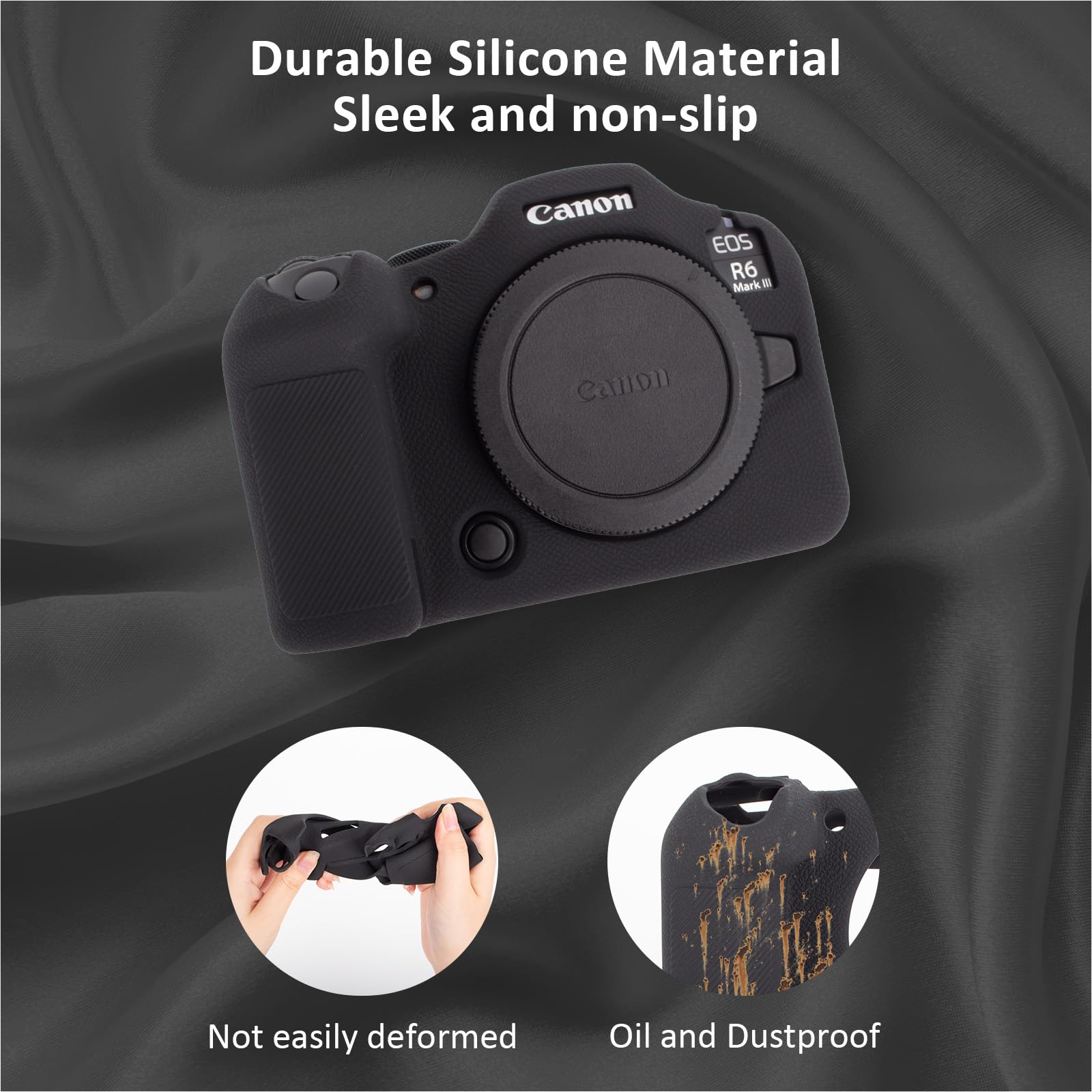 Rieibi Custodia in silicone per fotocamera Canon EOS R6 Mark III, accessori per fotocamera digitale Canon EOS R6 MarkIII con 2 pellicole protettive temperate ultra sottili da 0,25 mm, antiscivolo e