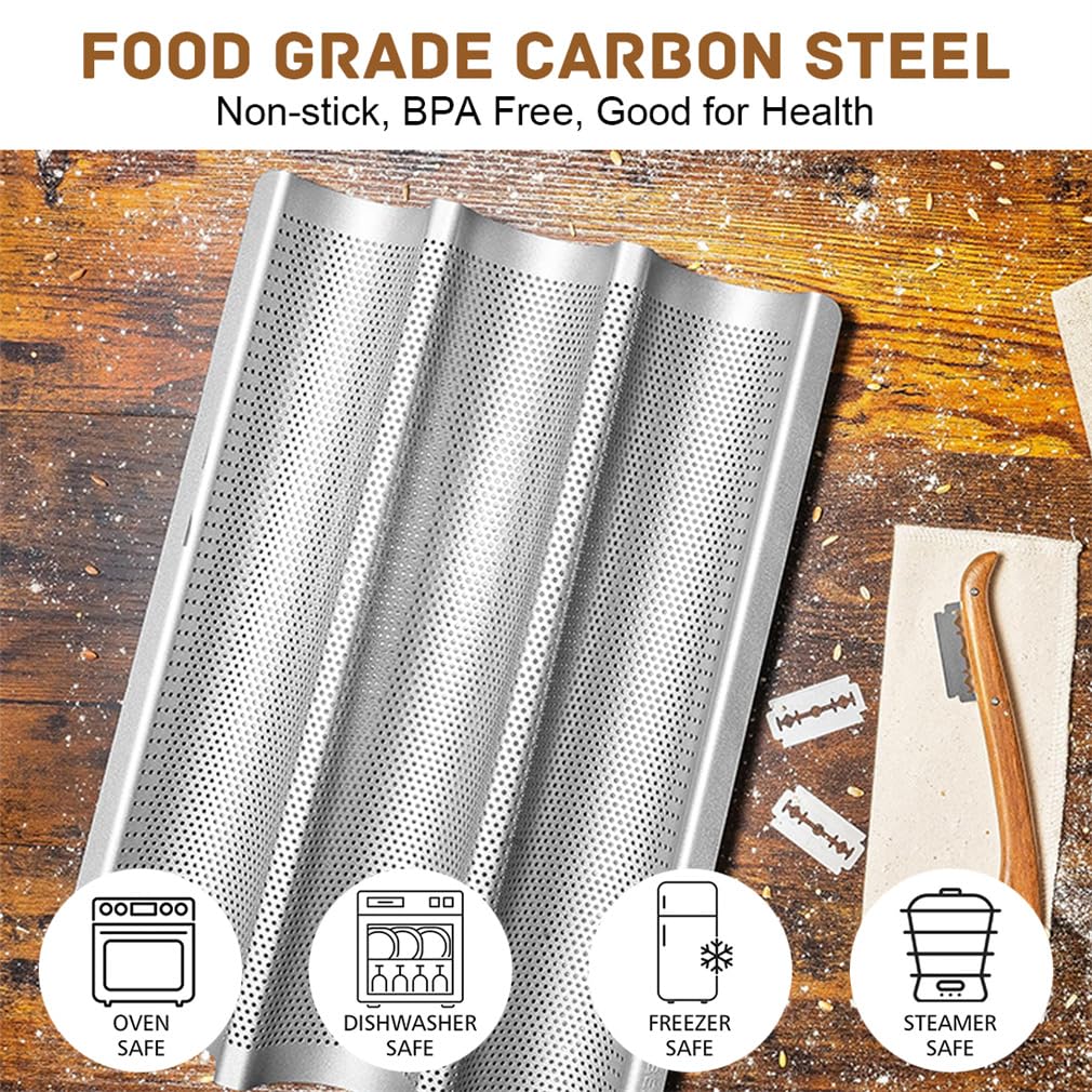 Teglia da forno per baguette, teglia da forno per 3 baguette, teglia per baguette, teglia da forno per baguette, 38,5 x 28,5 cm