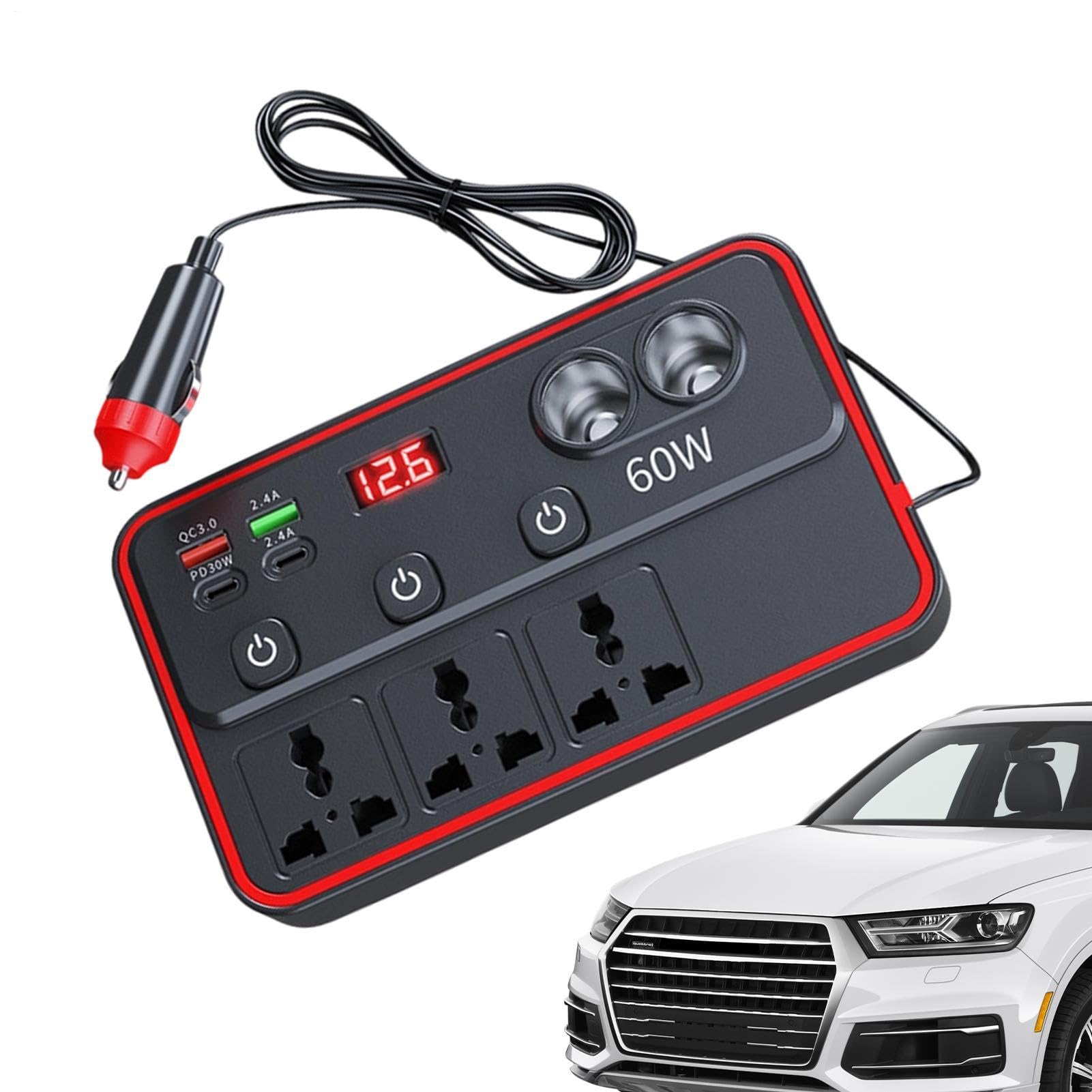 Falowniki do pojazdów z gniazdem USB do szybkiego ładowania | Gniazdo zasilania pojazdu, do SUV Truck Camping Car Road Trip, codzienna podróż
