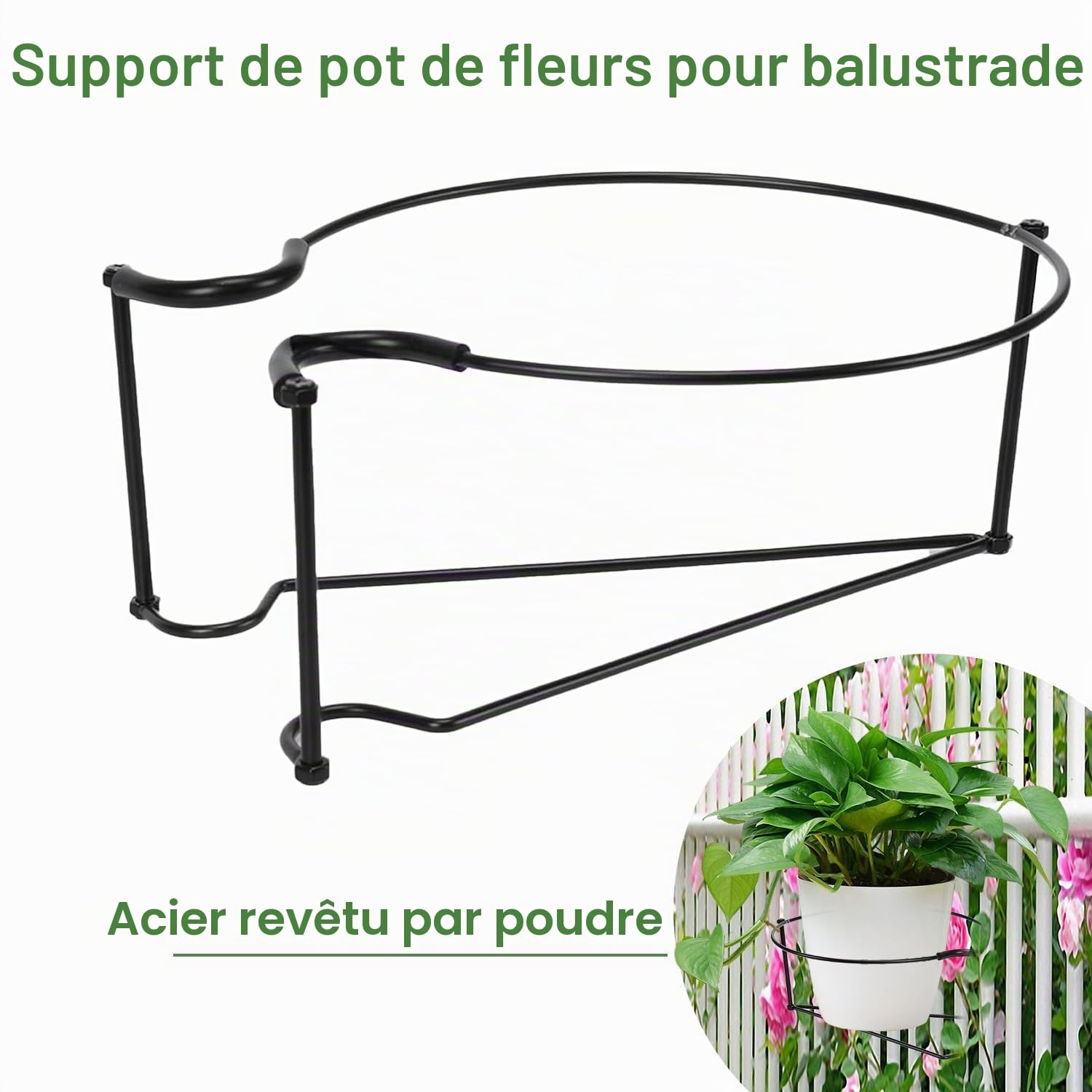 Support de plante à suspendre en métal pour extérieur, balcon, clôture, porche, support en fer amovible pour petites plantes (1 pièce)