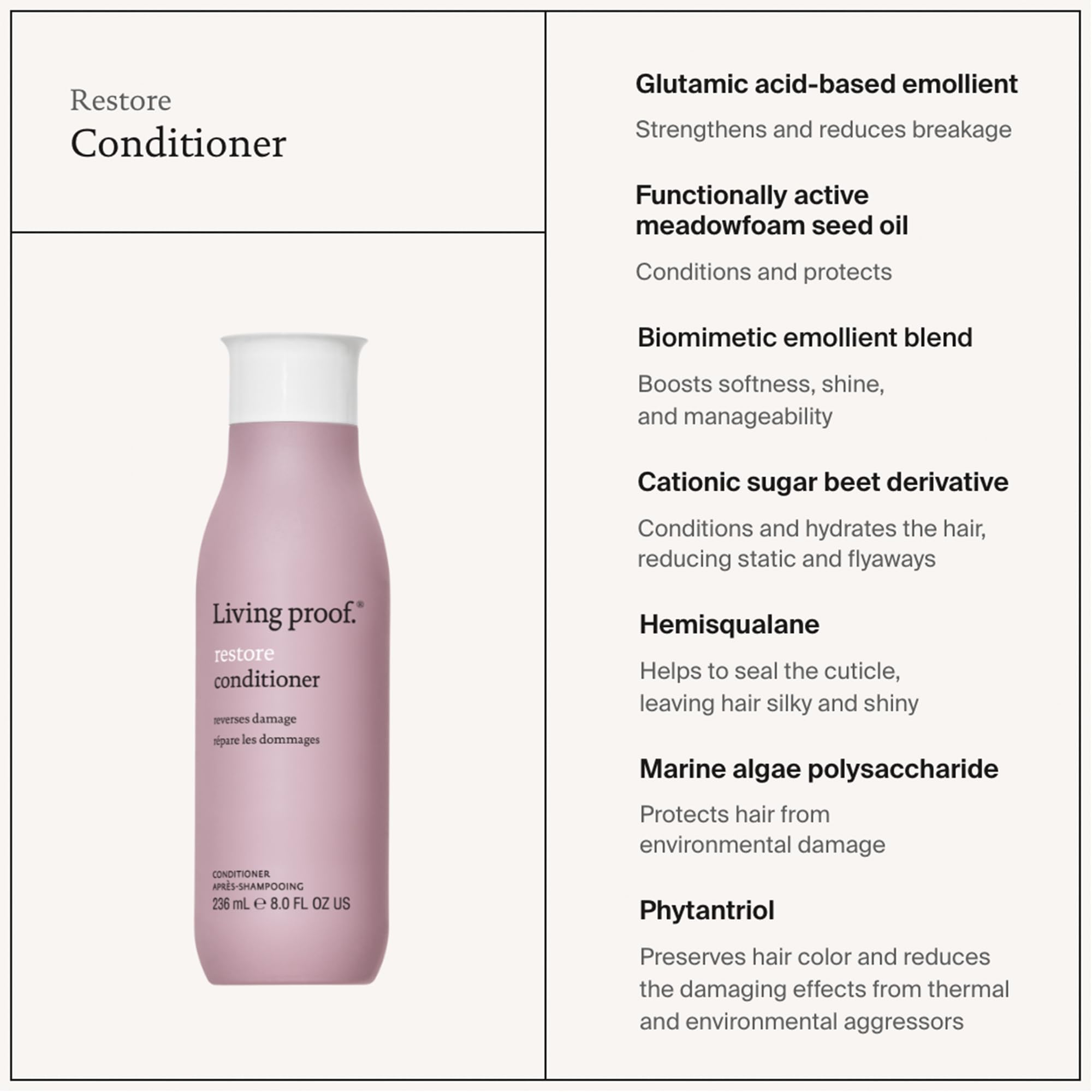 Living Proof Restore Conditioner | Après-shampoing restructurant pour cheveux secs et abîmés | Contre les dommages capillaires, pour des cheveux sains | 60ml