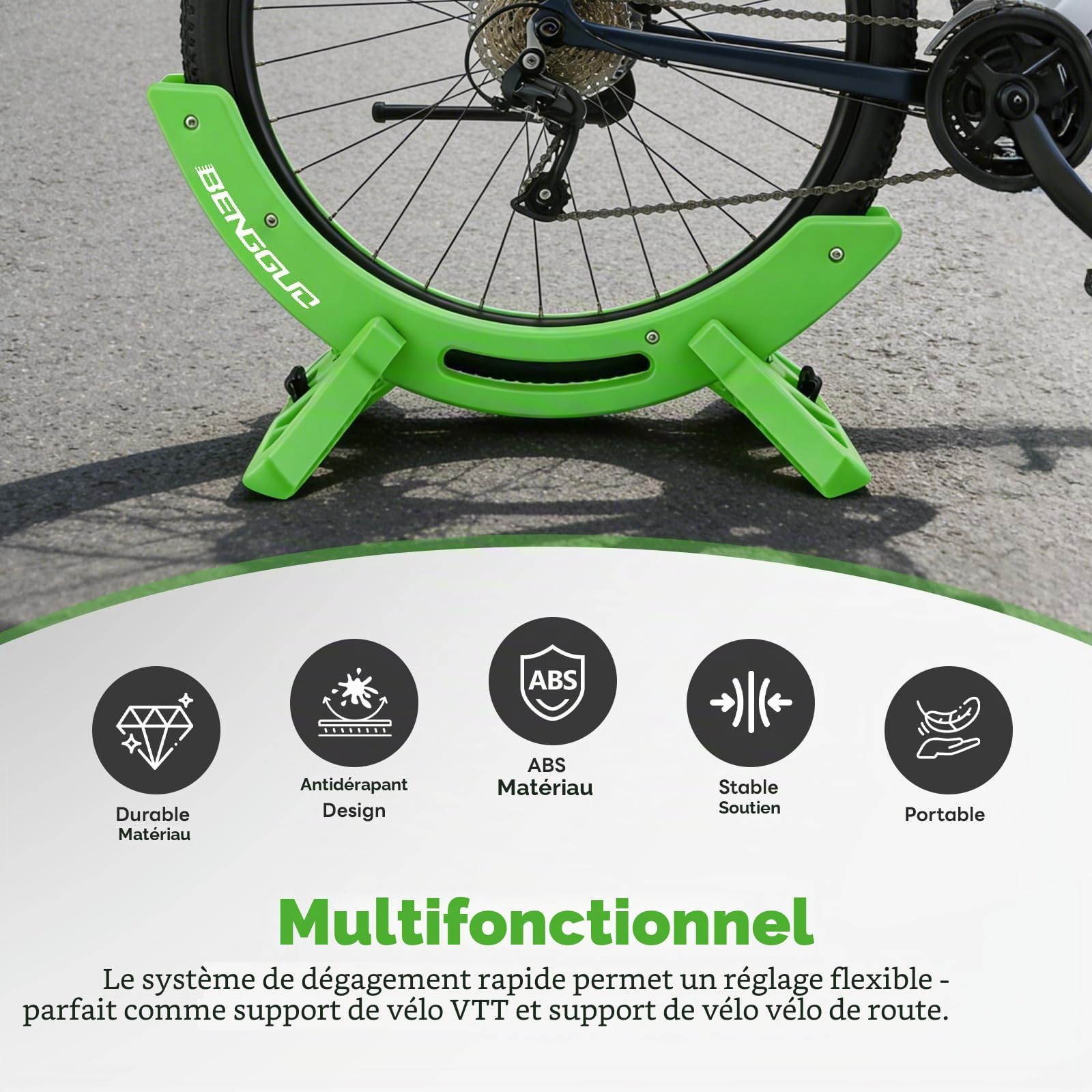 Support Vélo Sol Range 25-80mm, Largeur Réglable VTT Râtelier Vélo Support Stationnement Assemblé Pneu Avant Arrière Vélo Route Antidérapant Vélo Course