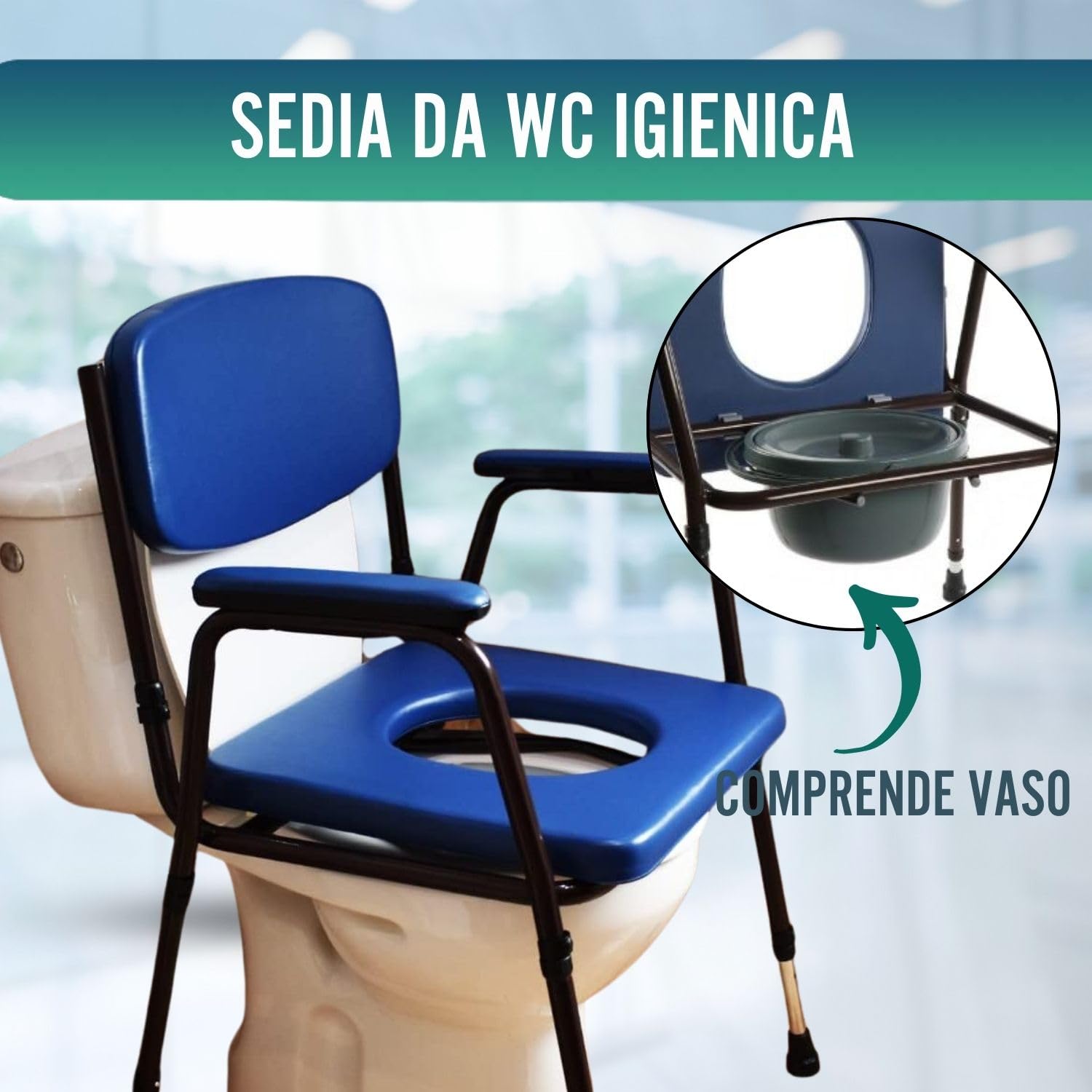 OrtoPrime Sedia WC per Anziani Acolchita - Sedia WC Portatile Regolabile - Comoda WC con Bidet Rimovibile - Sedia Comoda per Anziani - Robusta e Confortevole
