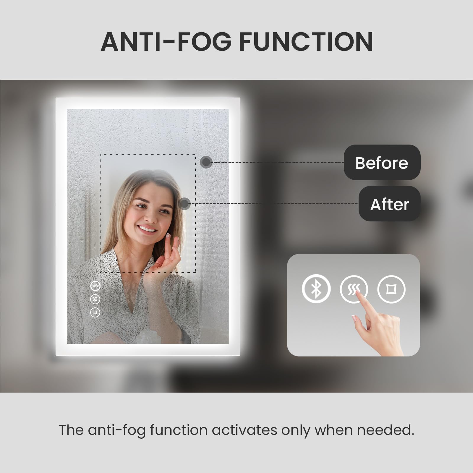 EMKE Espejo de baño Bluetooth con Enchufe para afeitadora, 450 x 600 mm, Espejo de baño Iluminado con Ambiente Azul con 3 Tonos de Color, Regulable, función de Memoria, antivaho montado en la Pared